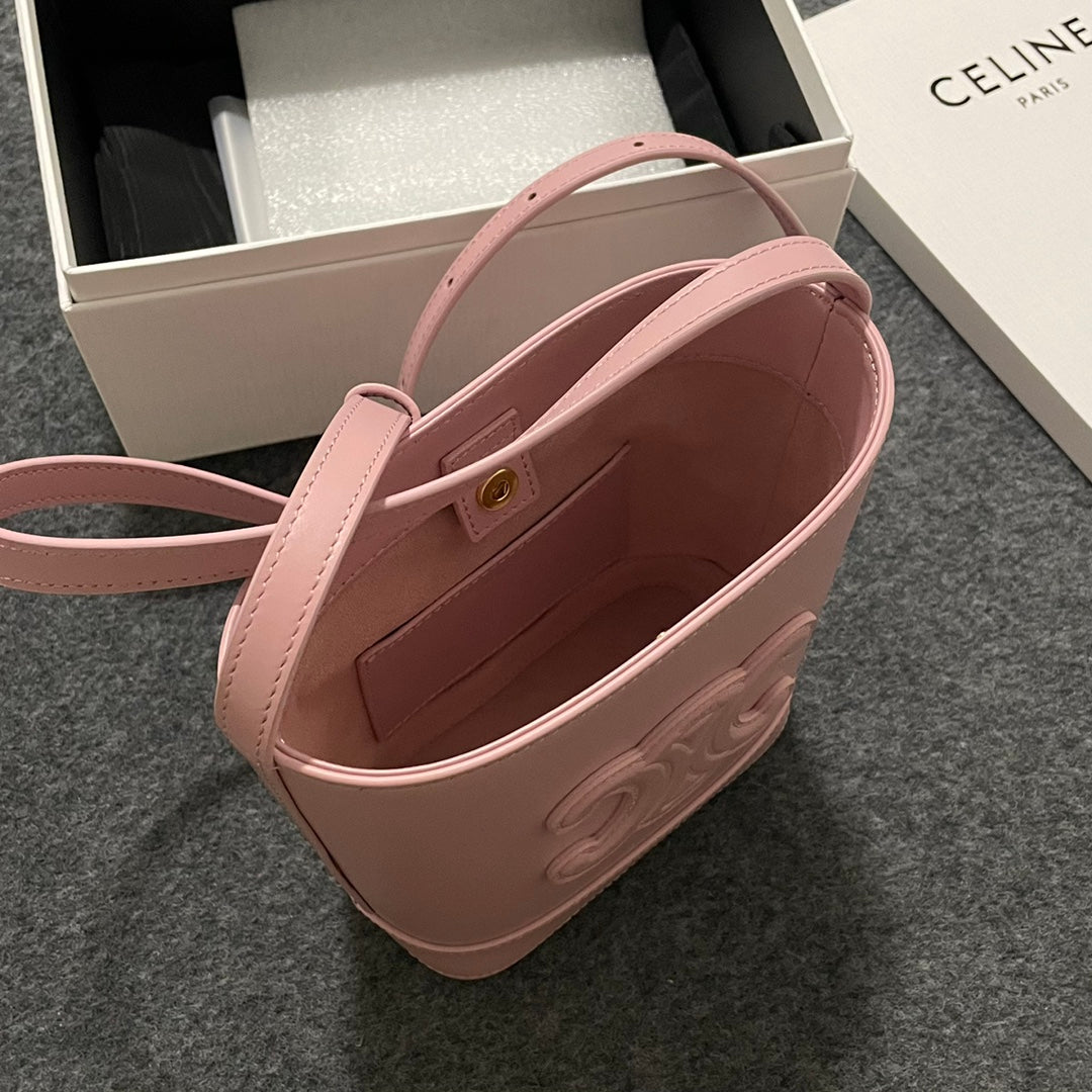 Celine Small Cuir Triomphe Bucket Bag in Pink Calfskin