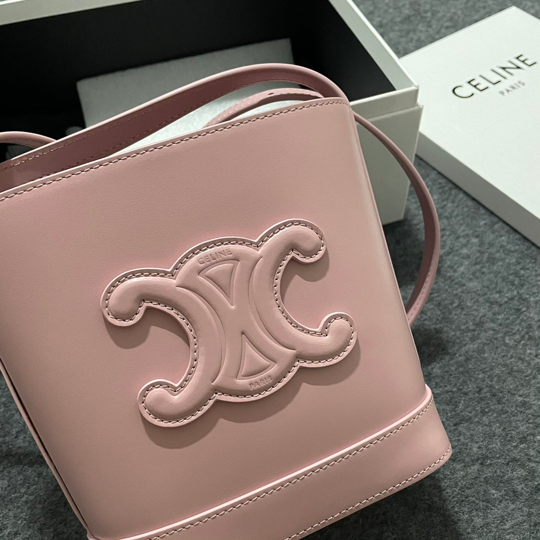 Celine Small Cuir Triomphe Bucket Bag in Pink Calfskin