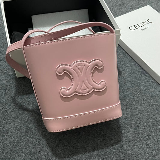 Celine Small Cuir Triomphe Bucket Bag in Pink Calfskin