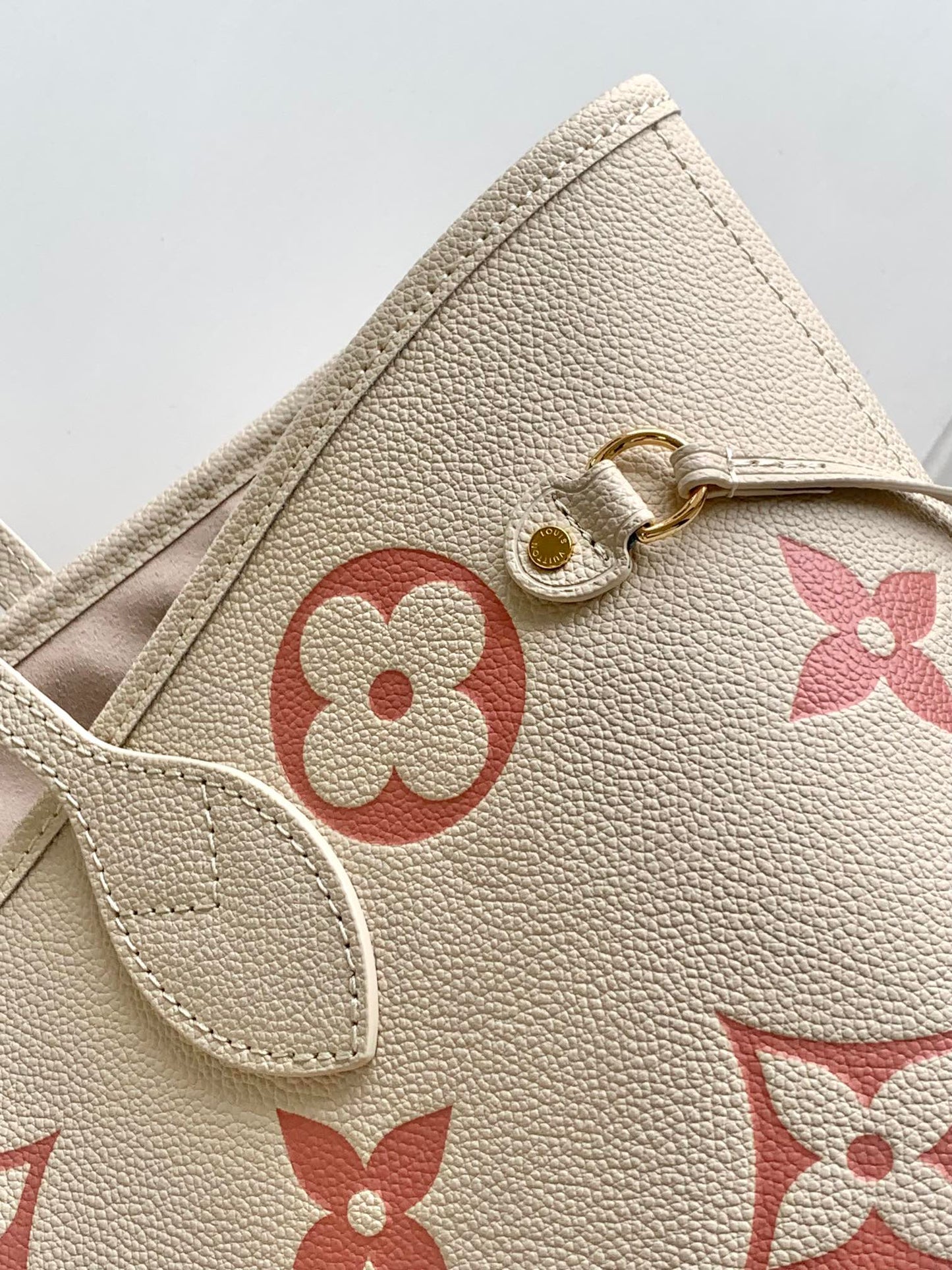 Louis Vuitton Neverfull MM Monogram Empreinte Leather Tote Bag - Beige/Pink