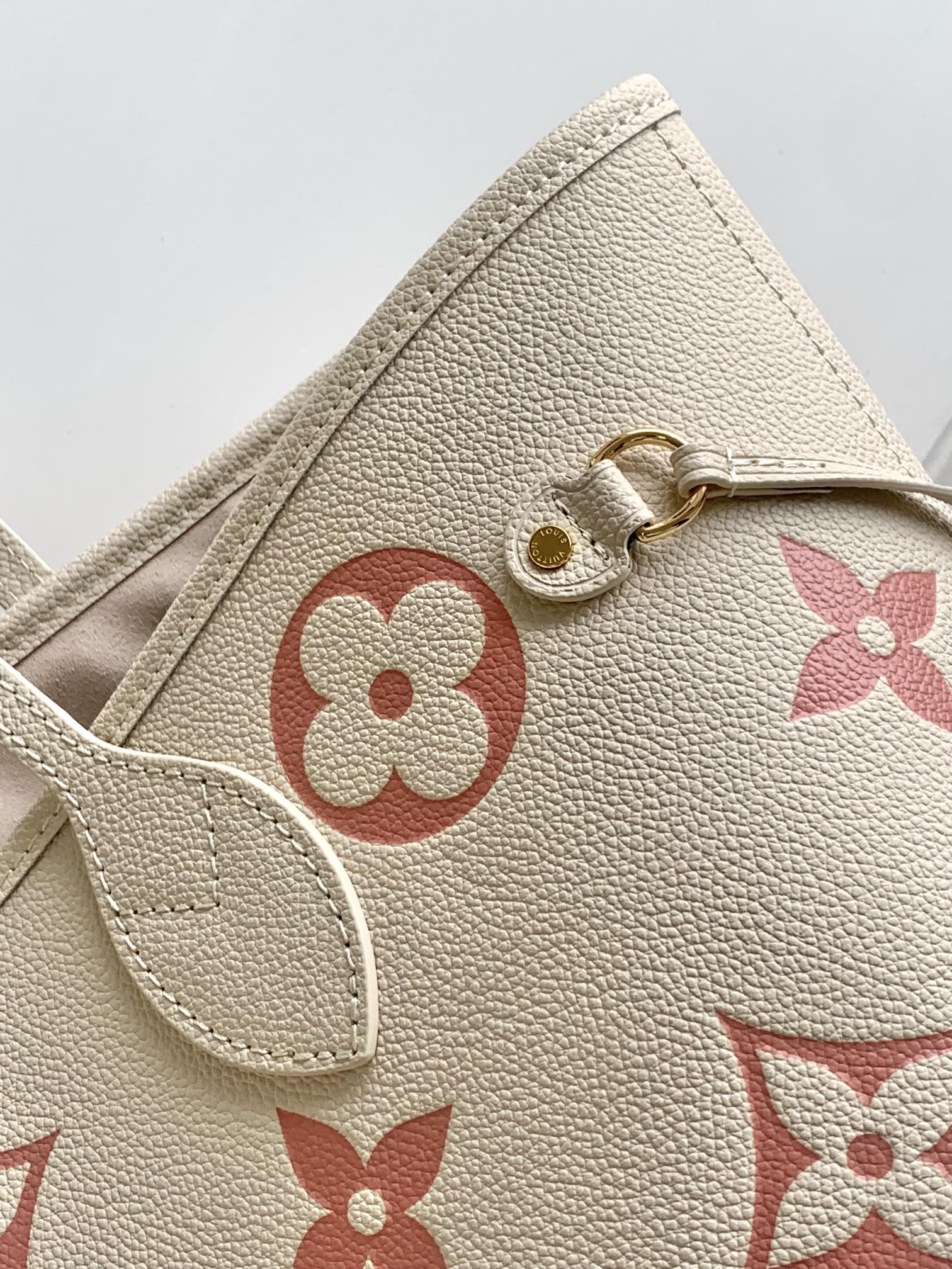 Louis Vuitton Neverfull MM Monogram Empreinte Leather Tote Bag - Beige/Pink