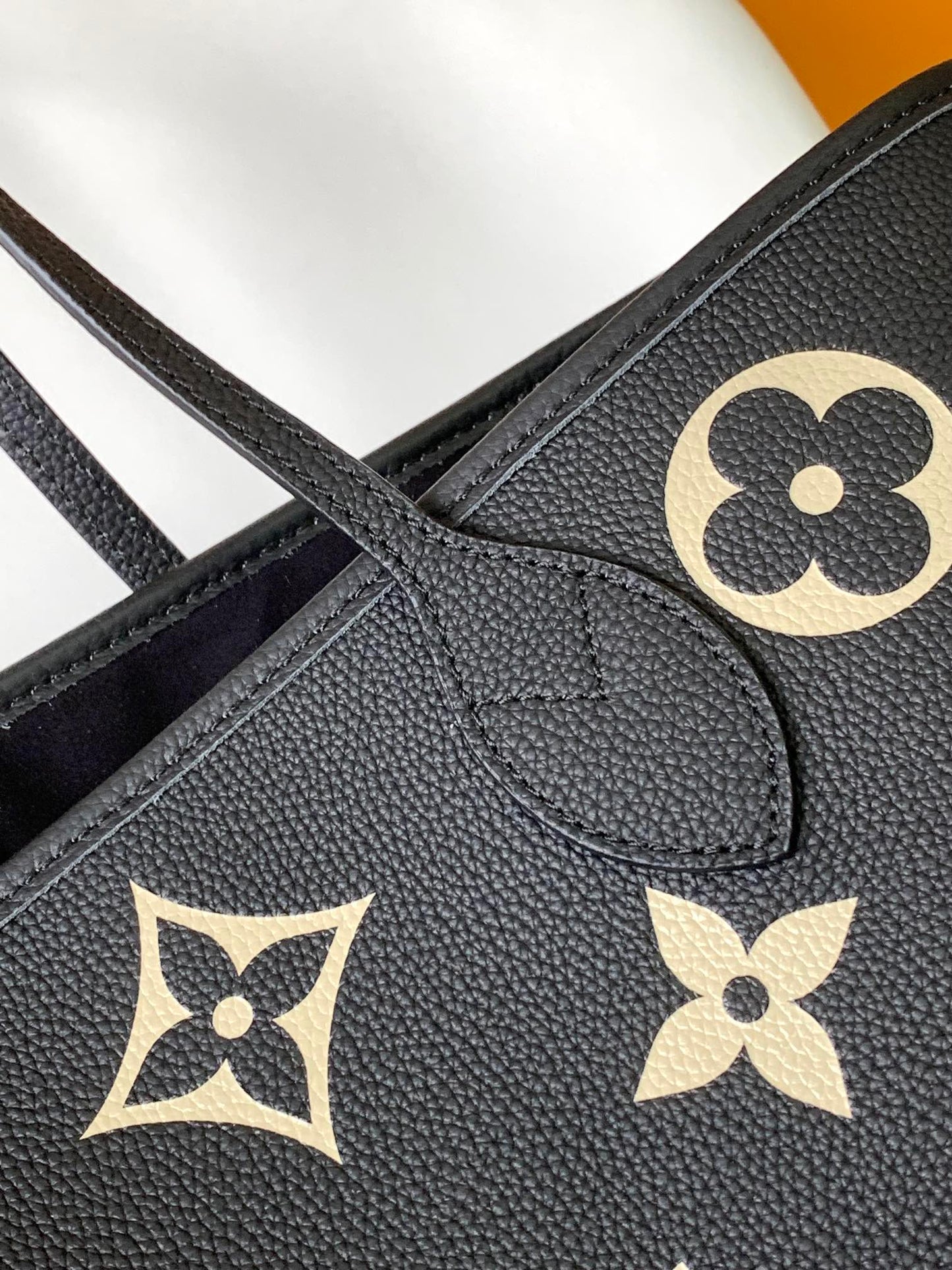 Louis Vuitton Neverfull MM Monogram Empreinte Leather Tote Bag - Black/Beige