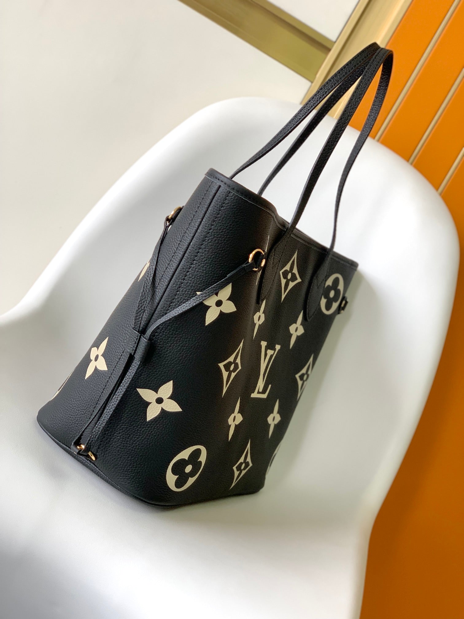 Louis Vuitton Neverfull MM Monogram Empreinte Leather Tote Bag - Black/Beige