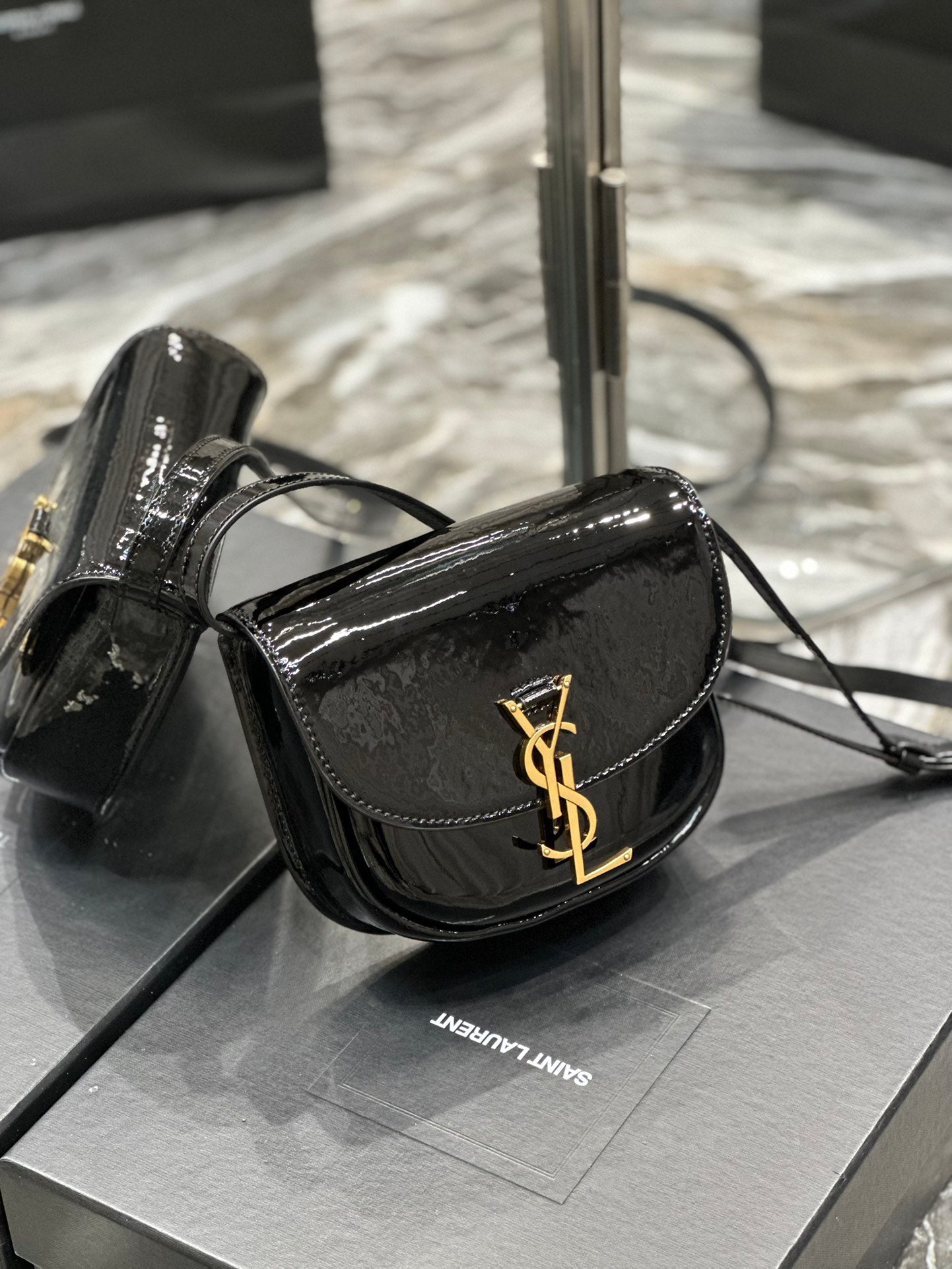 Saint Laurent YSL Kaia Mini Satchel in Black Patent Leather