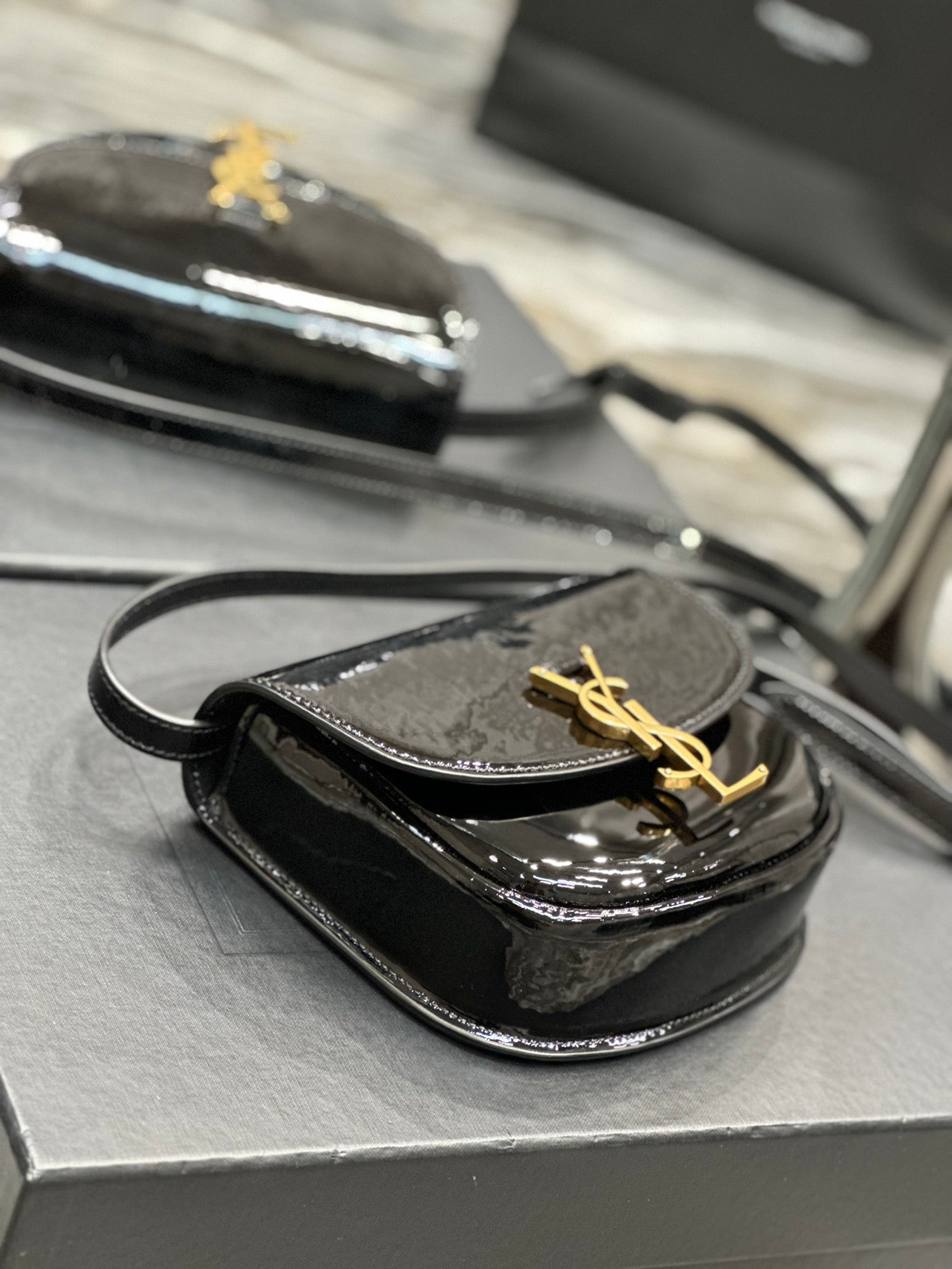 Saint Laurent YSL Kaia Mini Satchel in Black Patent Leather