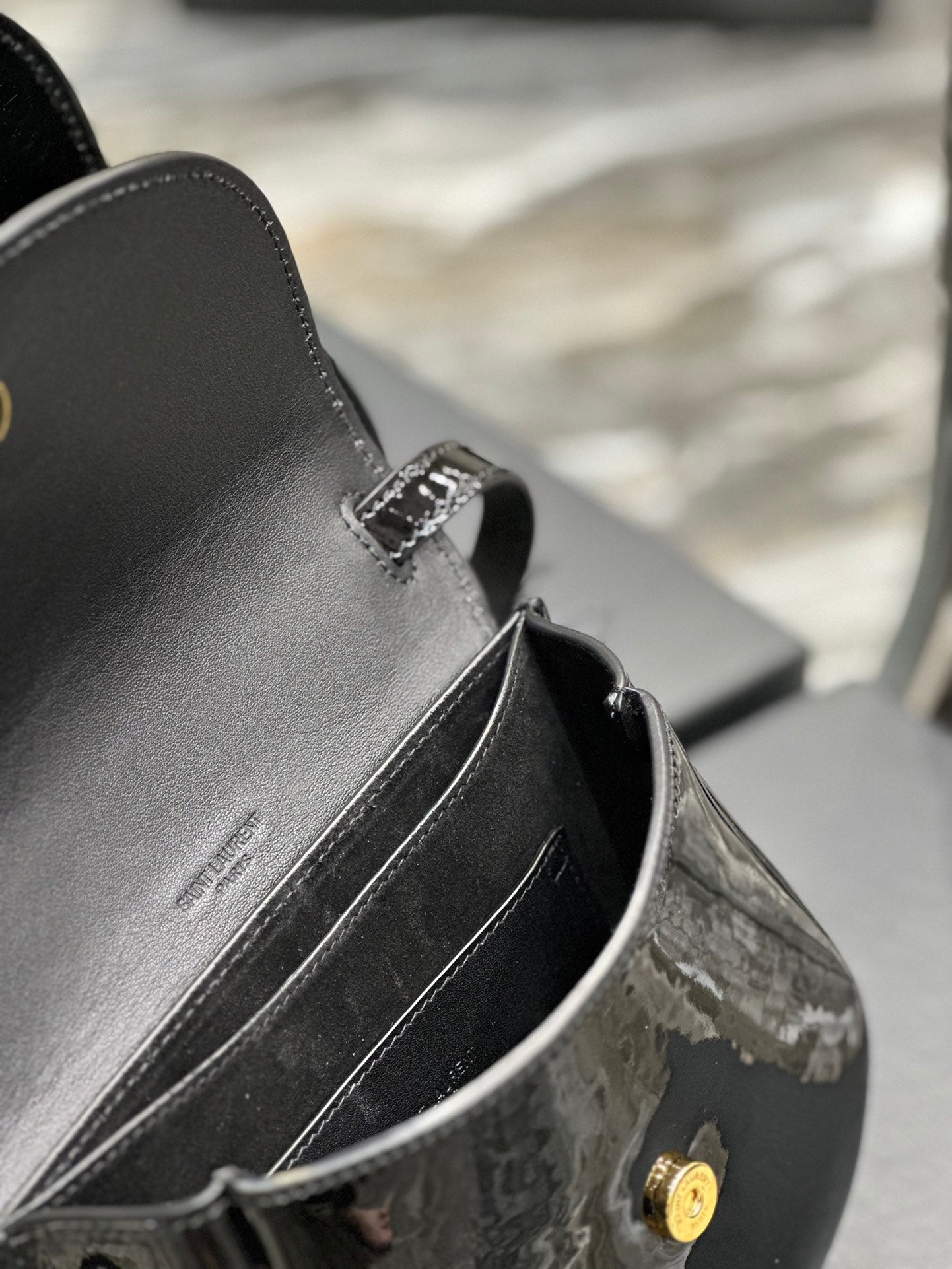 Saint Laurent YSL Kaia Mini Satchel in Black Patent Leather