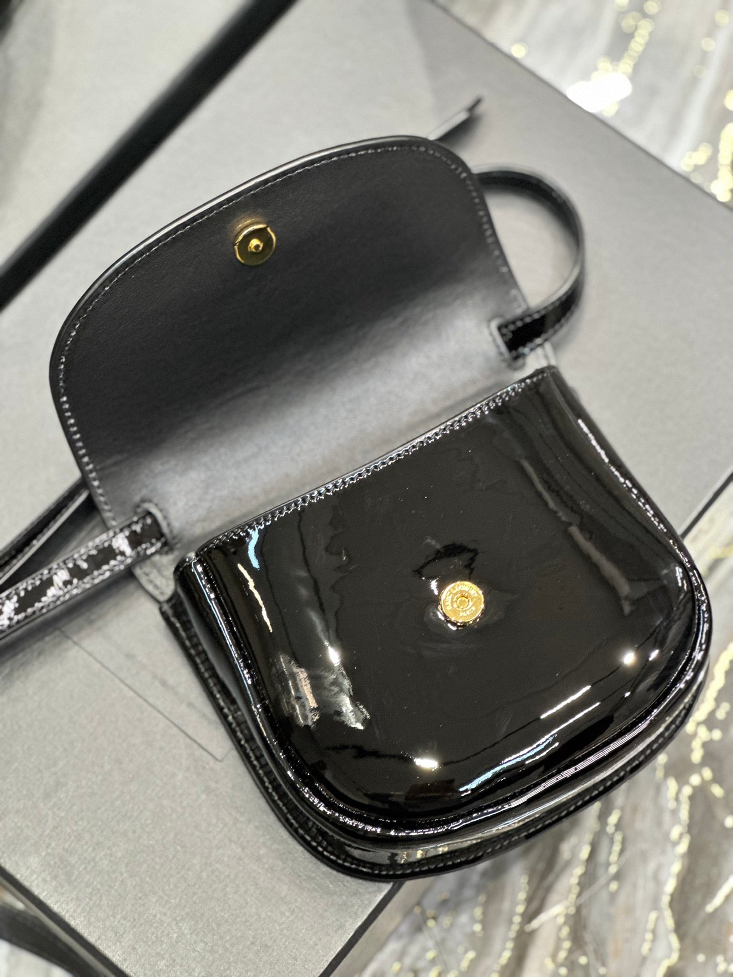 Saint Laurent YSL Kaia Mini Satchel in Black Patent Leather