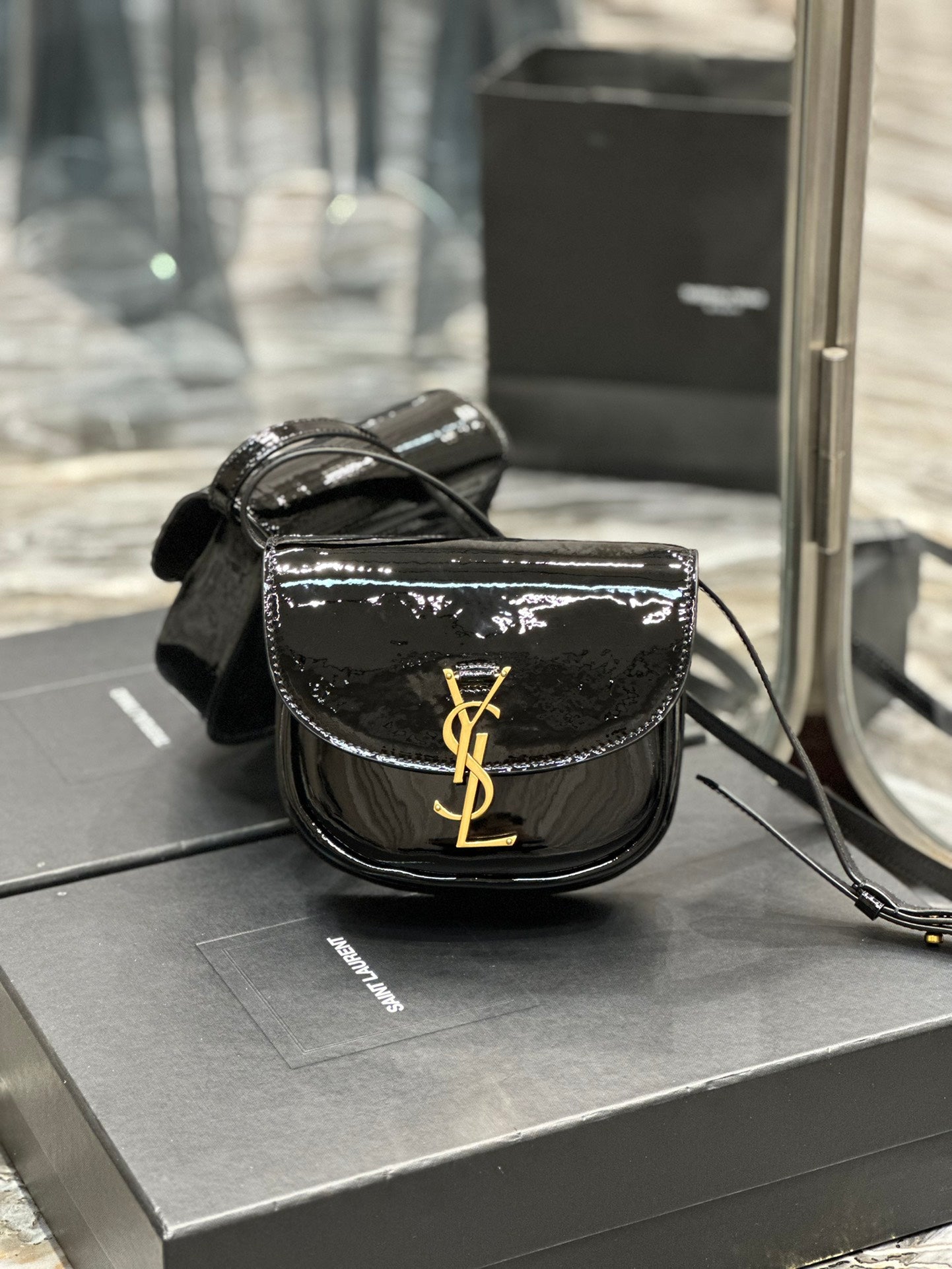 Saint Laurent YSL Kaia Mini Satchel in Black Patent Leather