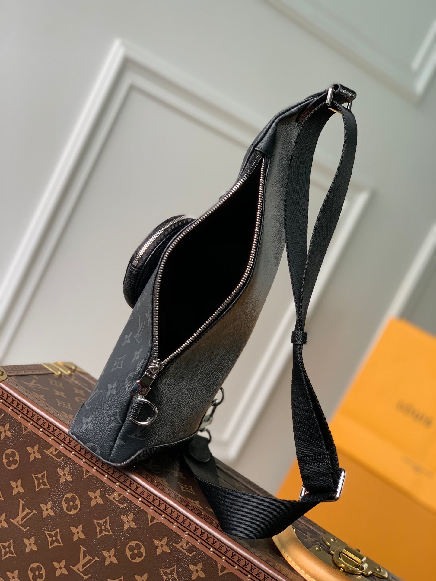 Louis Vuitton Dark Grey Monogram Sling Crossbody Bag with Detachable Pouch