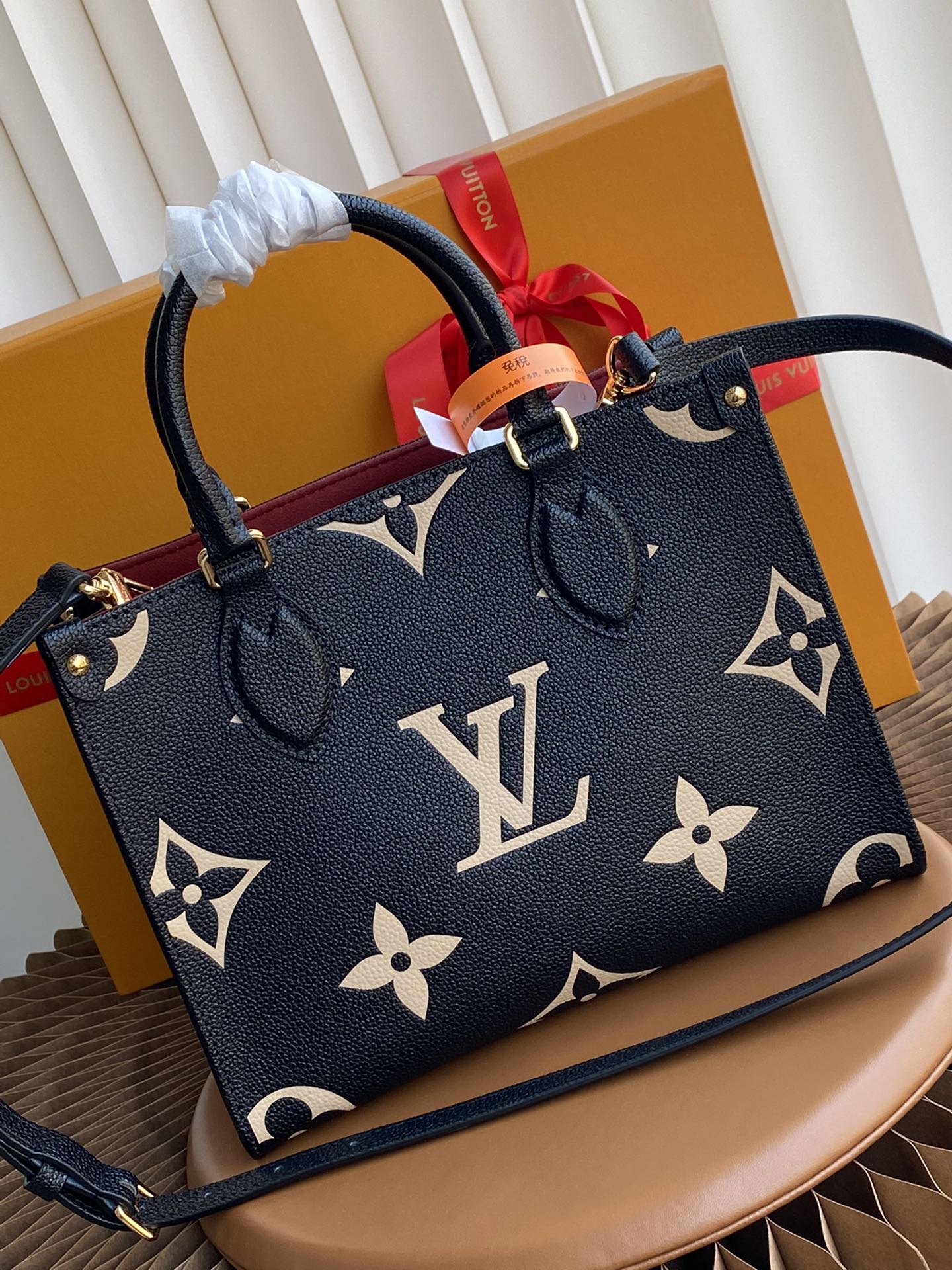 Louis Vuitton OnTheGo PM Monogram Empreinte Bicolor Leather Tote Bag - Black/Beige