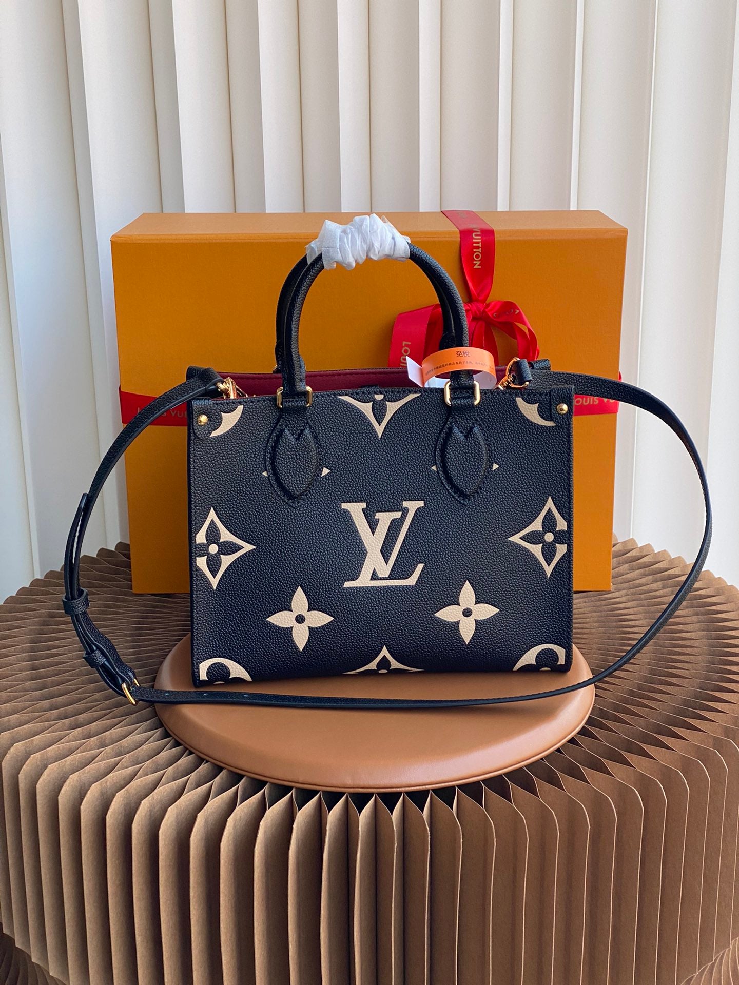Louis Vuitton OnTheGo PM Monogram Empreinte Bicolor Leather Tote Bag - Black/Beige