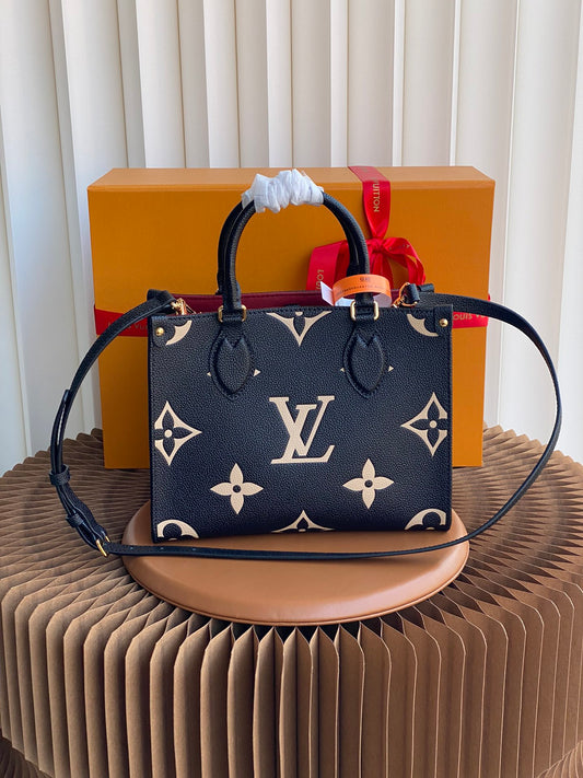 Louis Vuitton OnTheGo PM Monogram Empreinte Bicolor Leather Tote Bag - Black/Beige