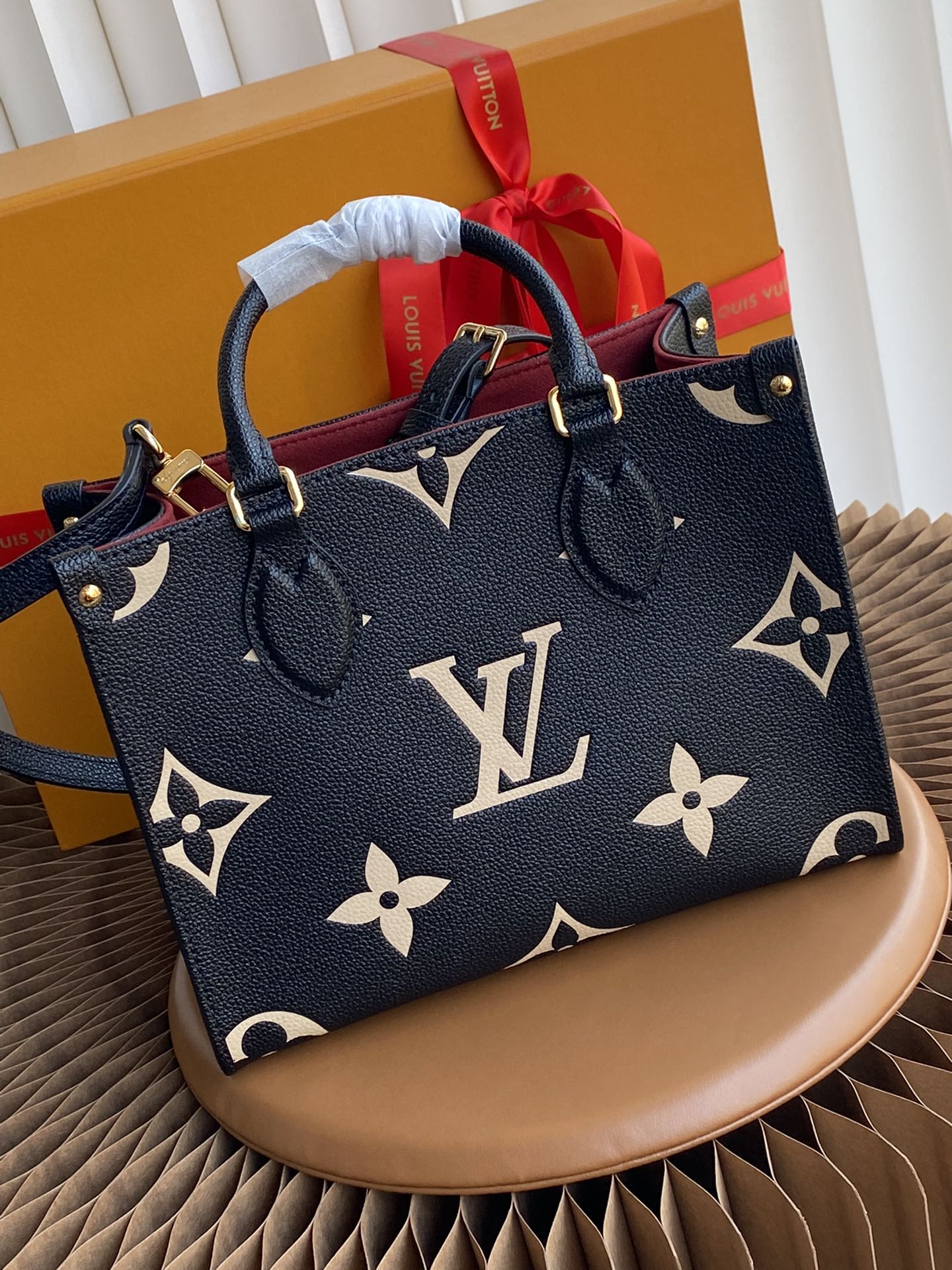 Louis Vuitton OnTheGo PM Monogram Empreinte Bicolor Leather Tote Bag - Black/Beige