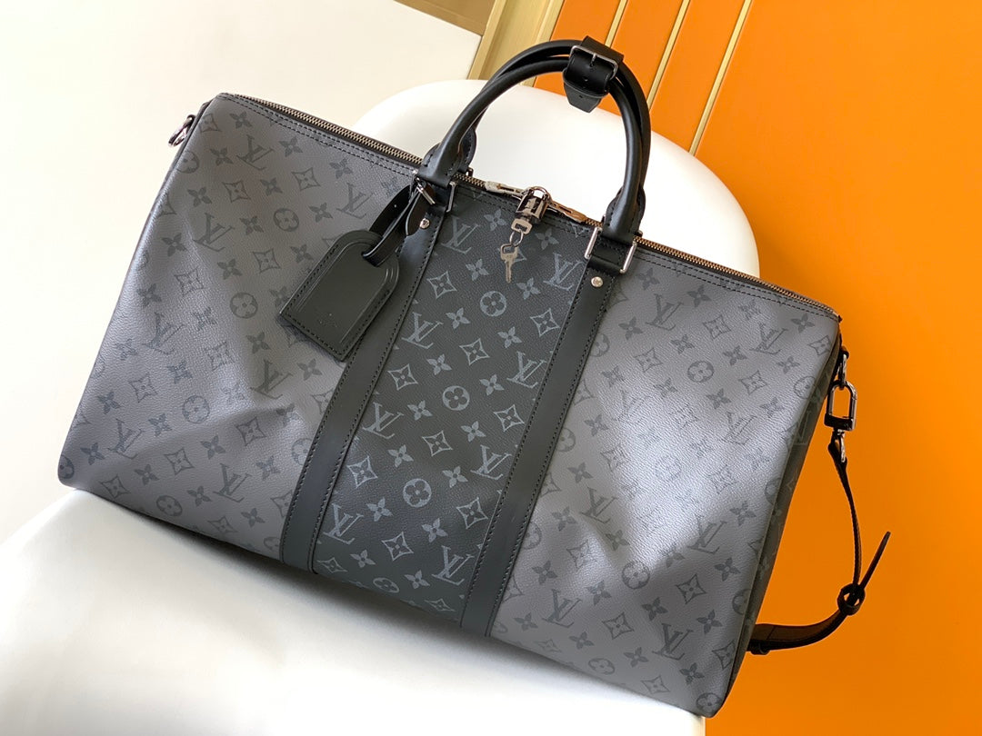 Louis Vuitton Keepall Bandoulière 50 Monogram Eclipse Canvas Travel Bag