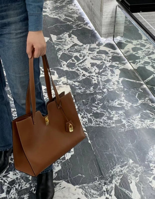 Saint Laurent Women's Brown Leather Shopping Toy Tote Bag