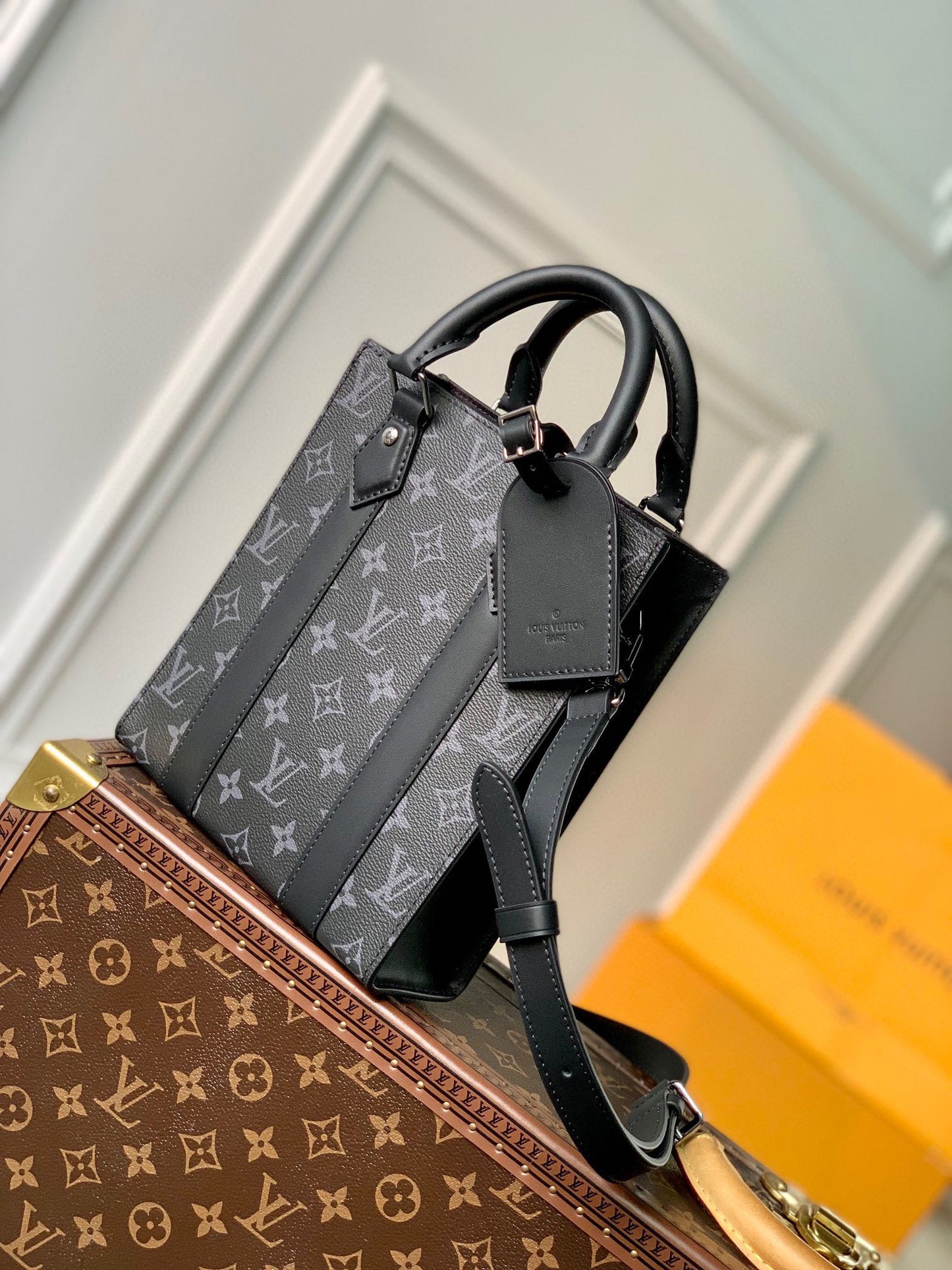Louis Vuitton Petit Sac Plat Monogram Eclipse Canvas Mini Tote Bag