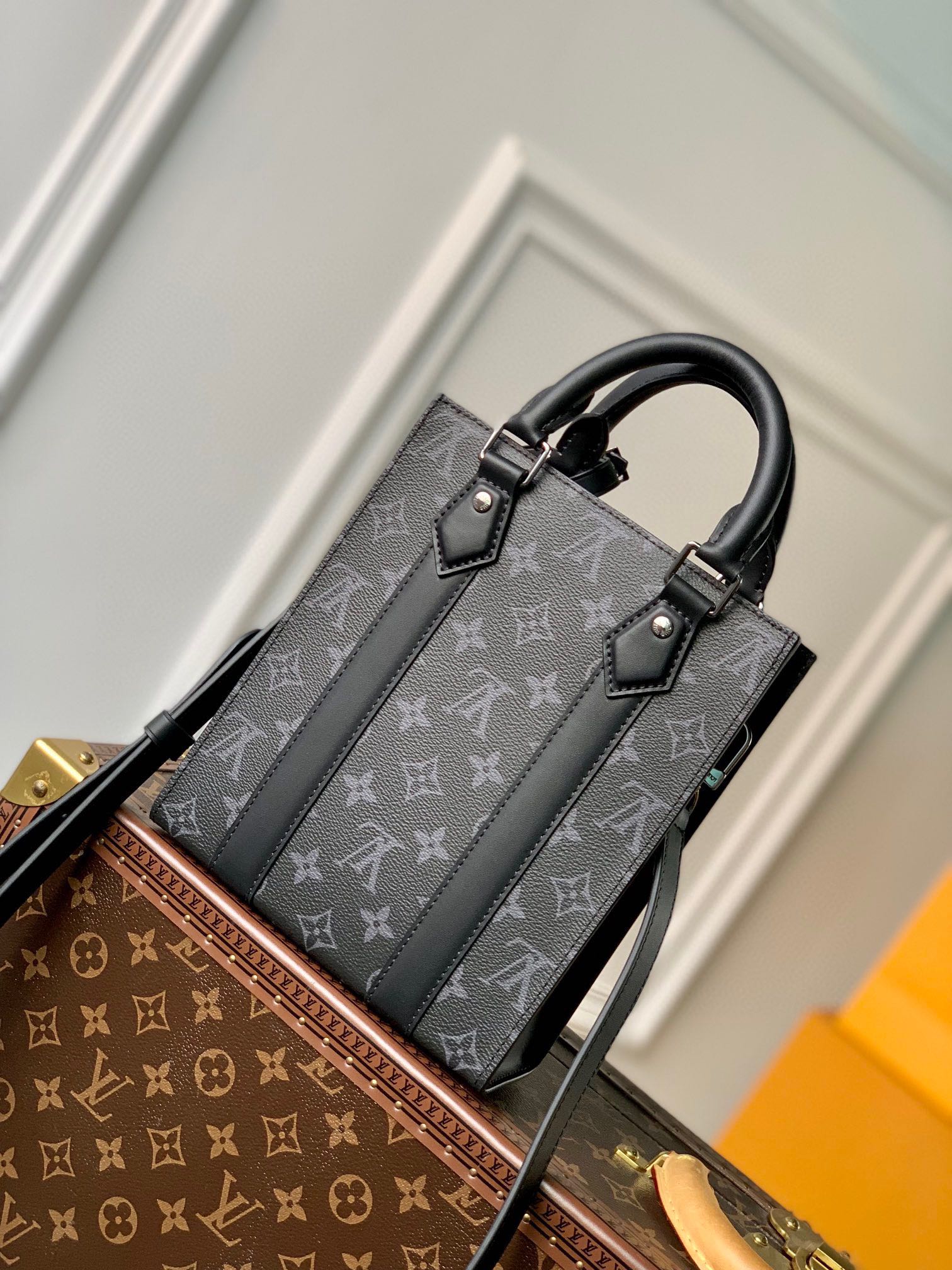 Louis Vuitton Petit Sac Plat Monogram Eclipse Canvas Mini Tote Bag