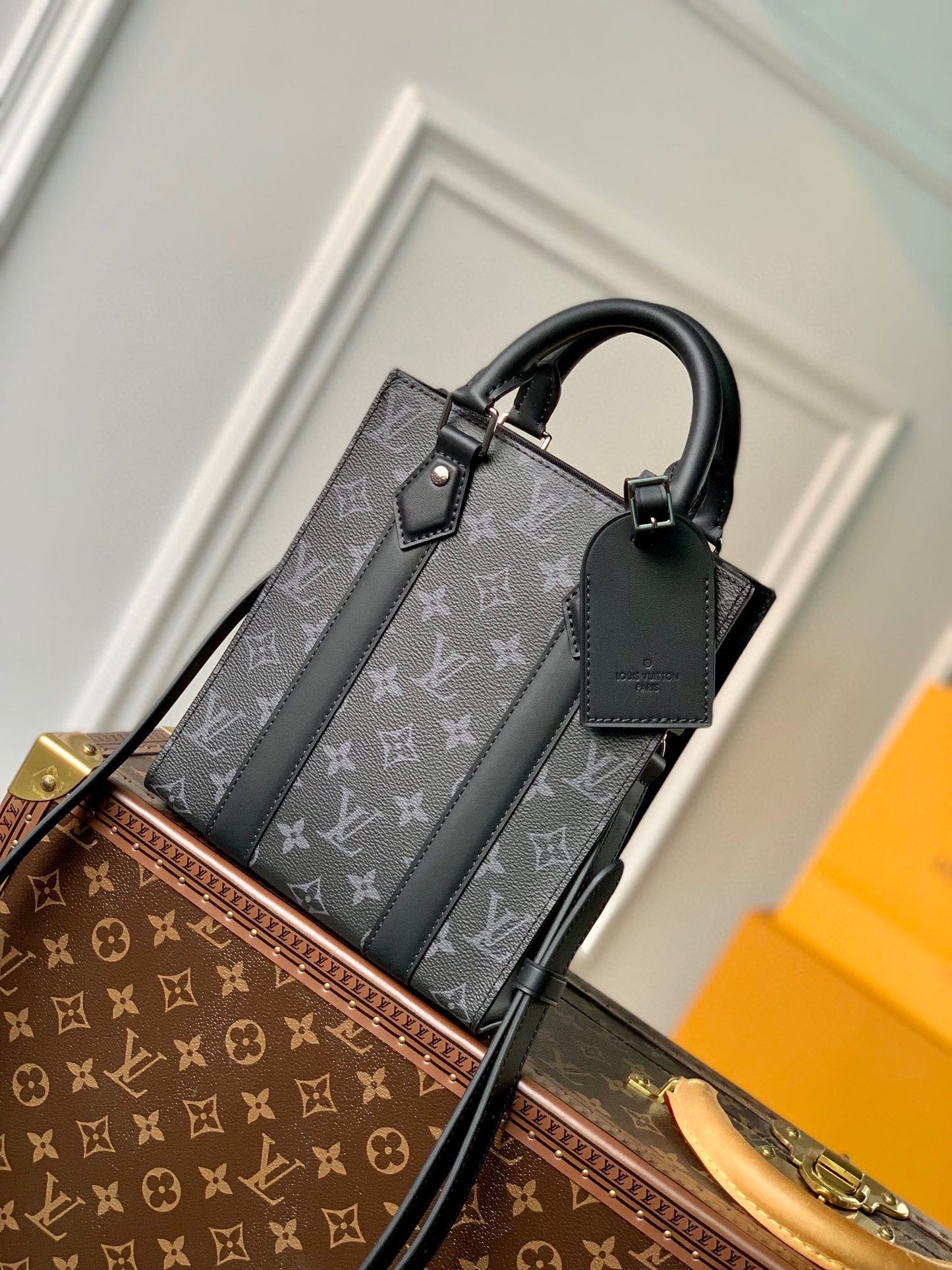 Louis Vuitton Petit Sac Plat Monogram Eclipse Canvas Mini Tote Bag
