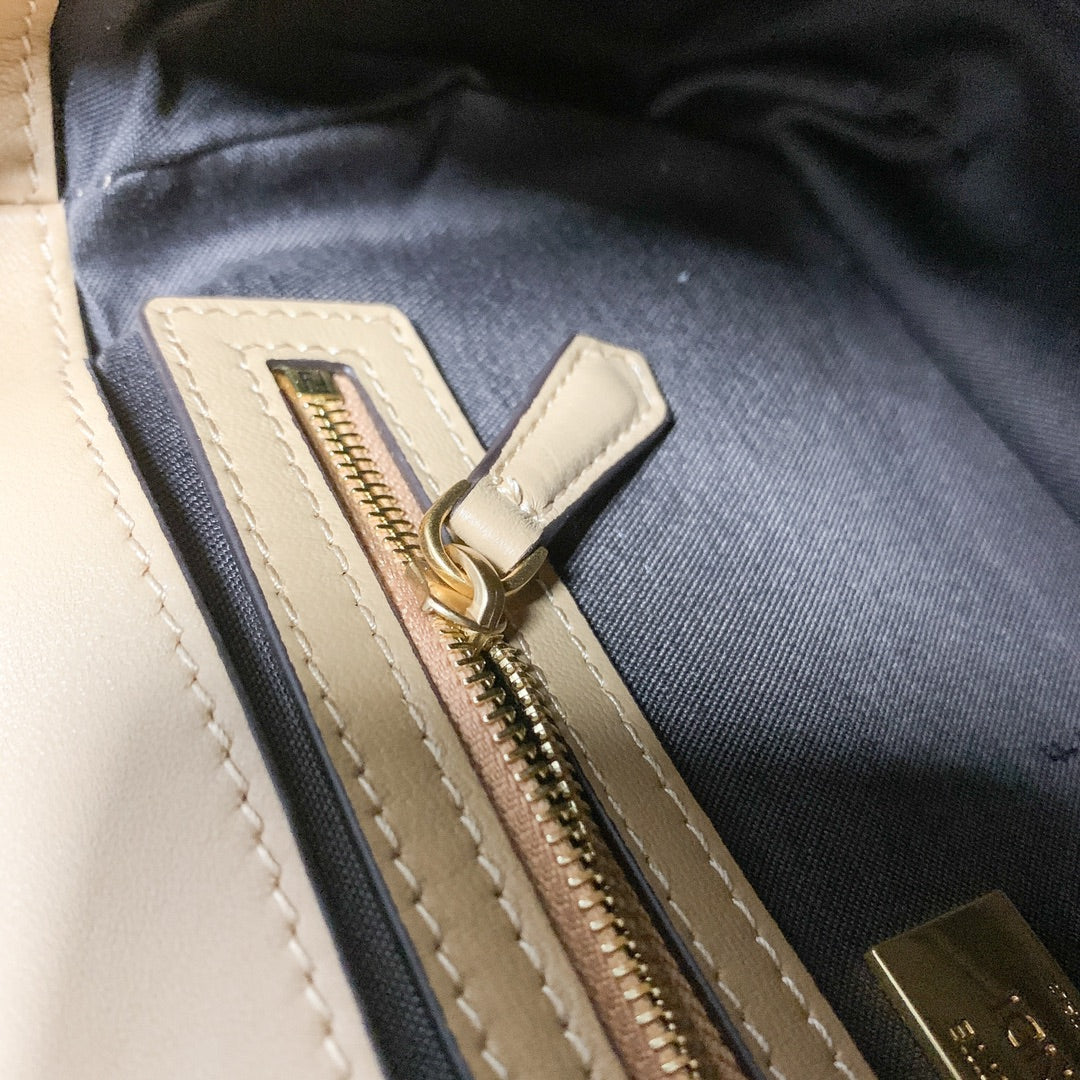 Fendi Baguette Embossed Beige Leather Shoulder Bag with Wide Strap