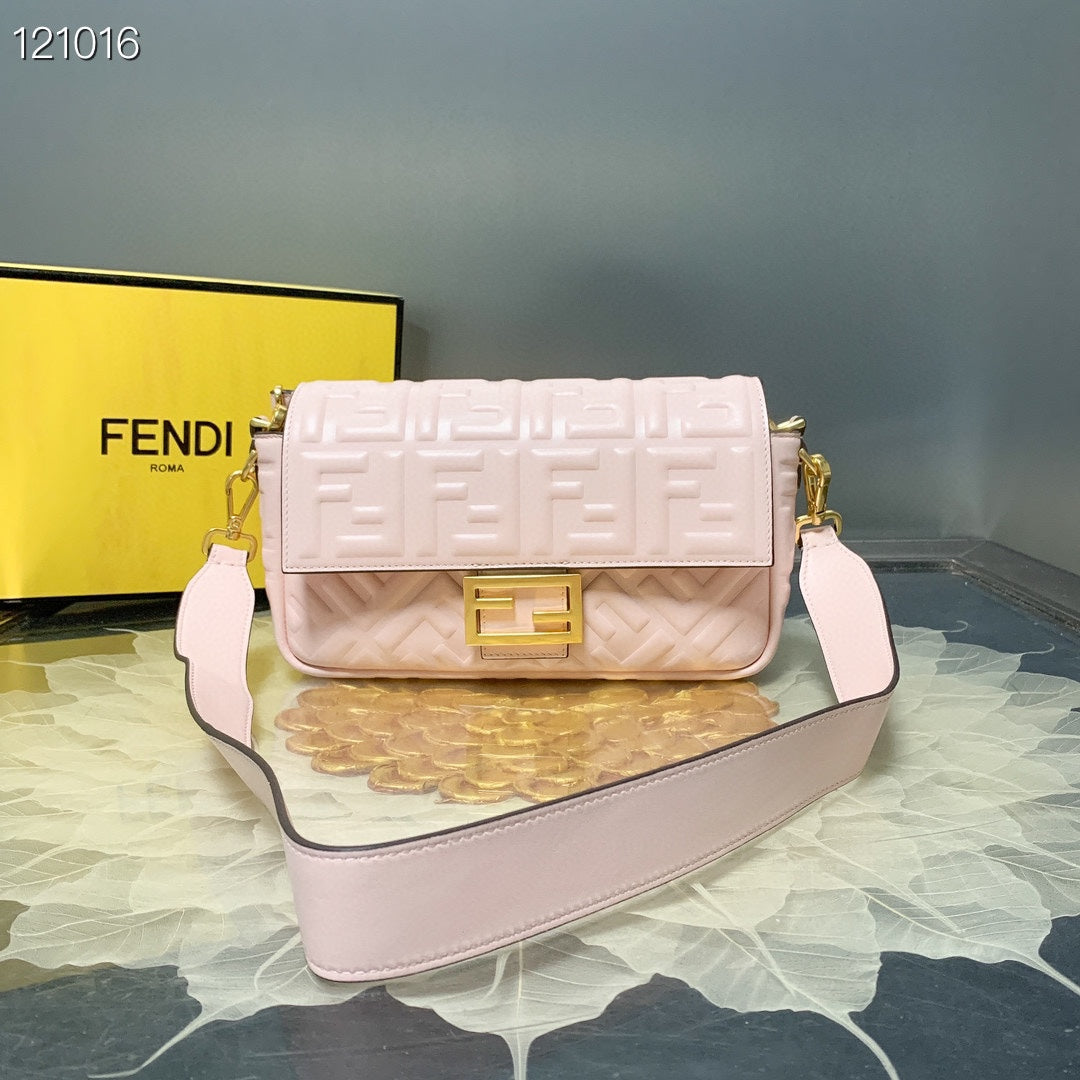 Fendi Baguette Light Pink Embossed Nappa Leather Bag