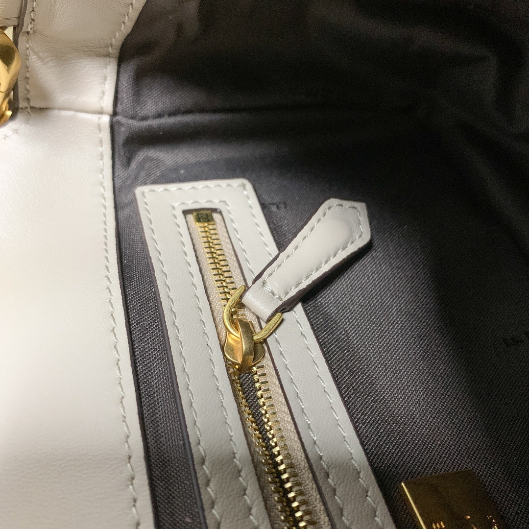 Fendi Baguette White FF Embossed Leather Shoulder Bag