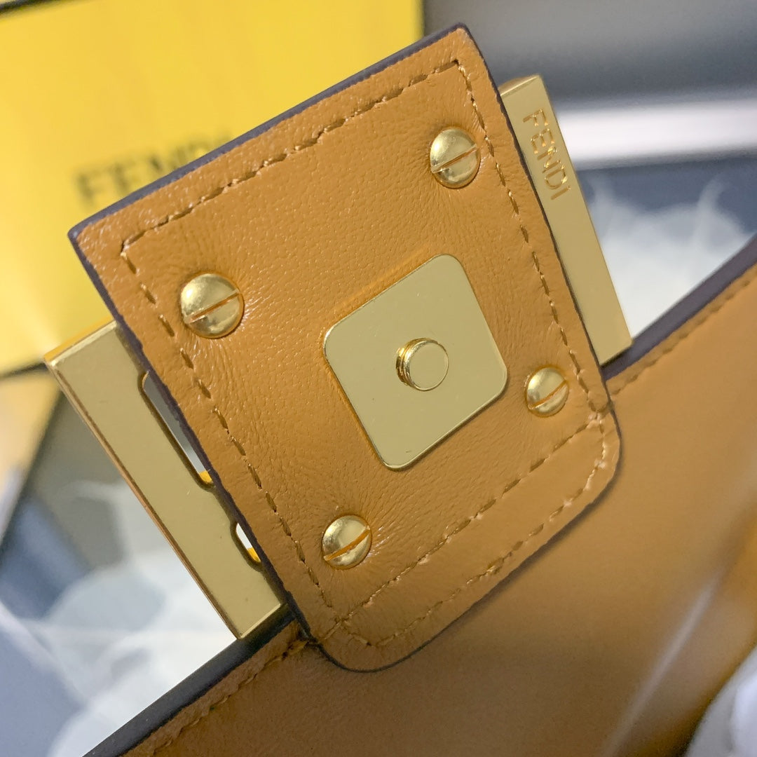 Fendi Baguette Medium Embossed Leather Shoulder Bag - Tan