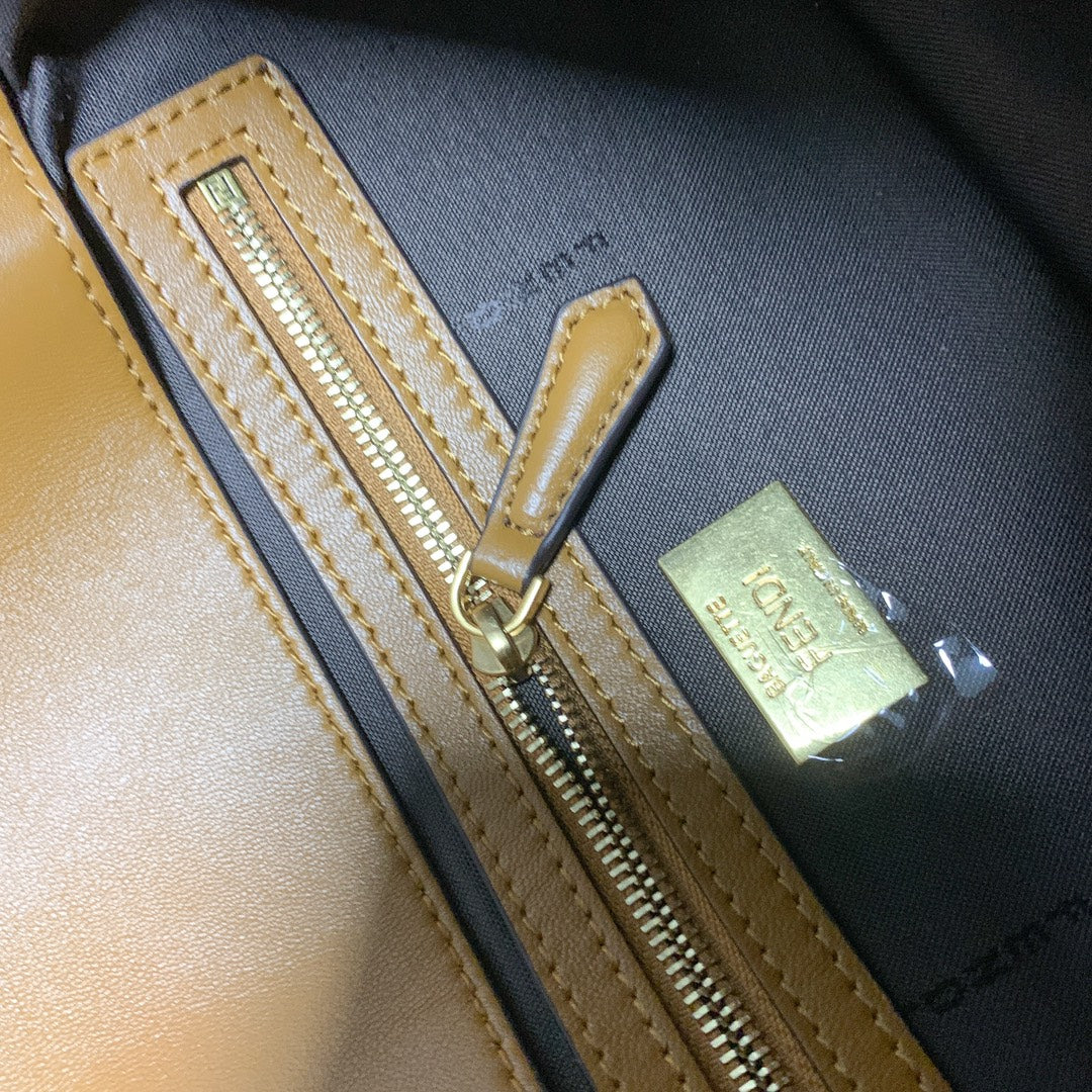 Fendi Baguette Medium Embossed Leather Shoulder Bag - Tan