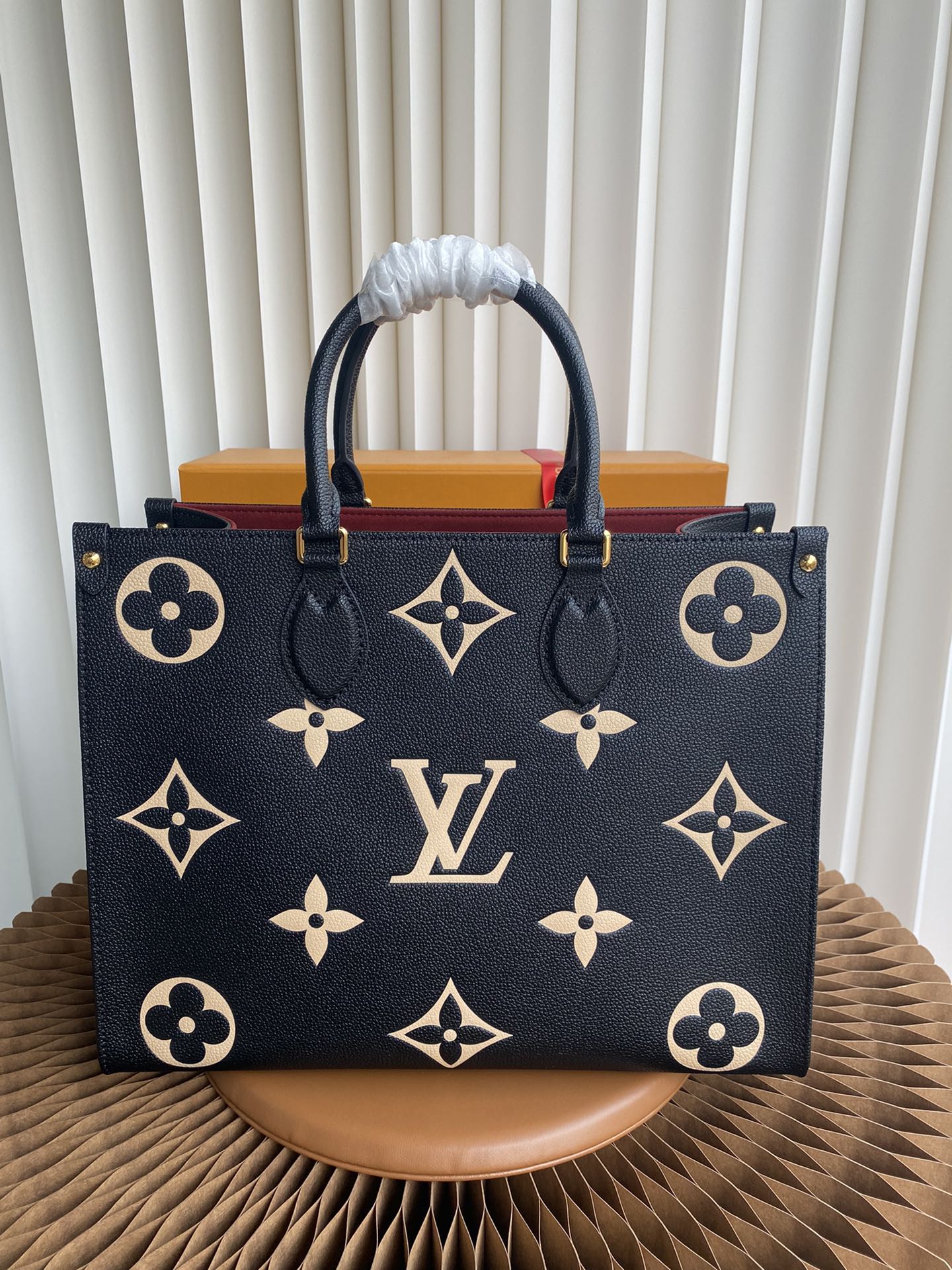 Louis Vuitton Onthego MM Monogram Empreinte Giant Leather Tote Bag - Black/Beige