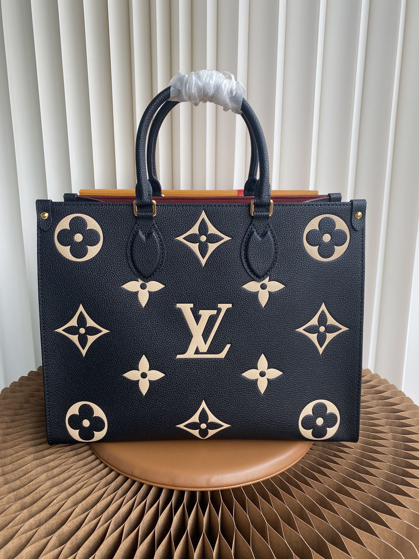 Louis Vuitton Onthego MM Monogram Empreinte Giant Leather Tote Bag - Black/Beige