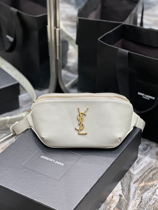 Saint Laurent Cassandre Belt Bag in Cream Leather with Gold Hardware