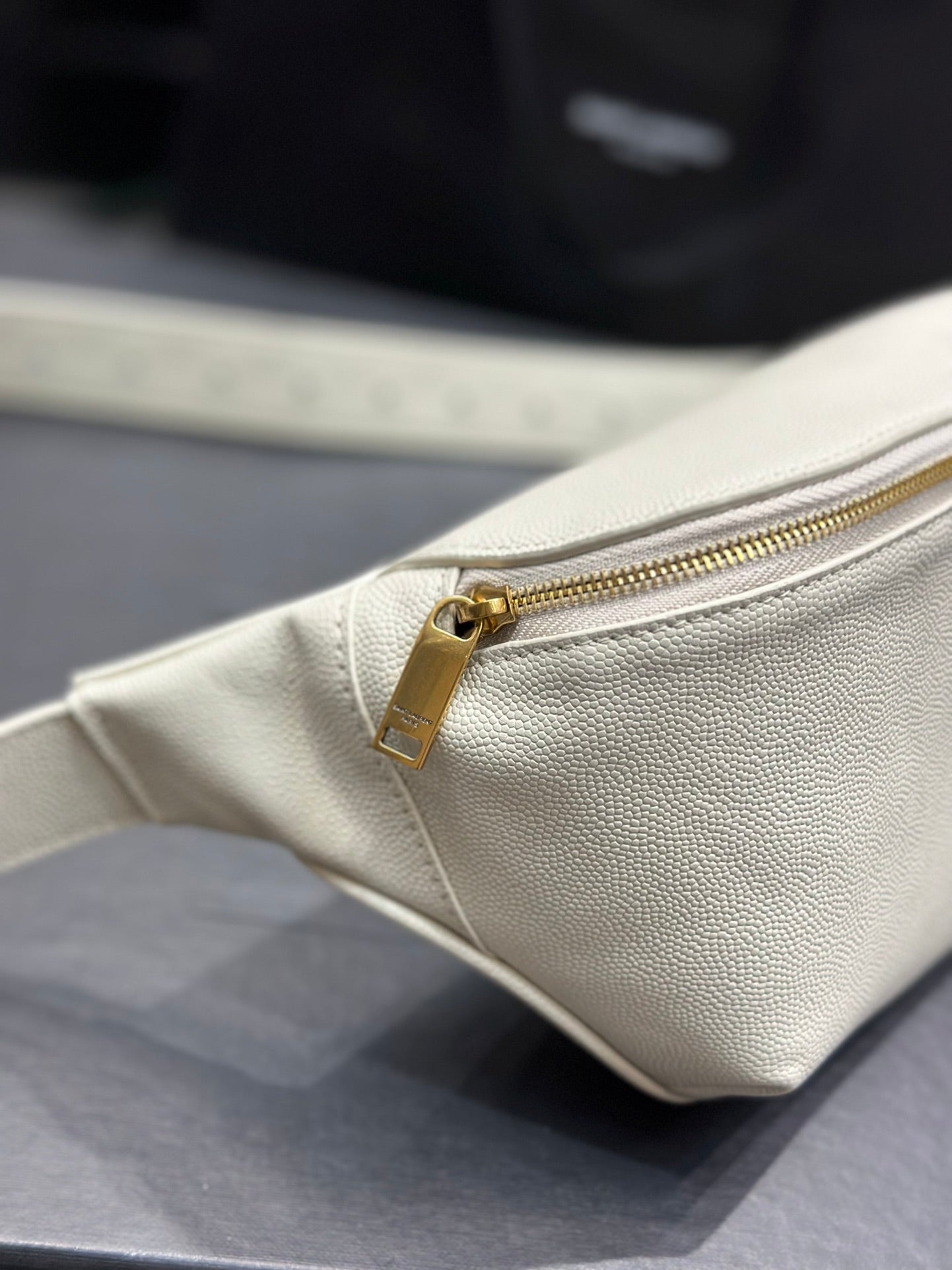 Saint Laurent Cassandre Leather Belt Bag - White with Gold-Tone Hardware