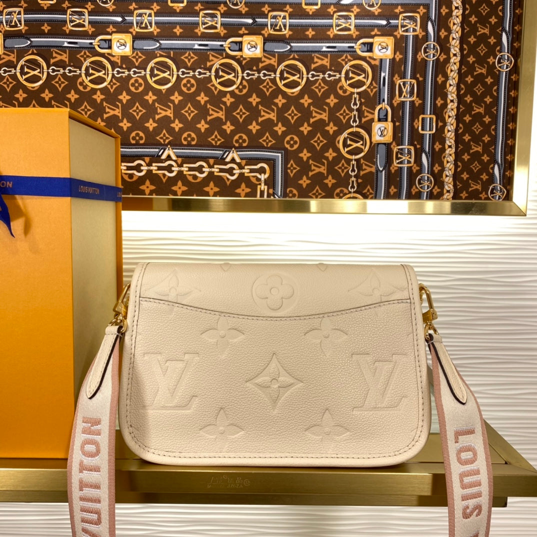 Luxury Monogram Embossed Leather Shoulder Bag - Cream with Gold Hardware