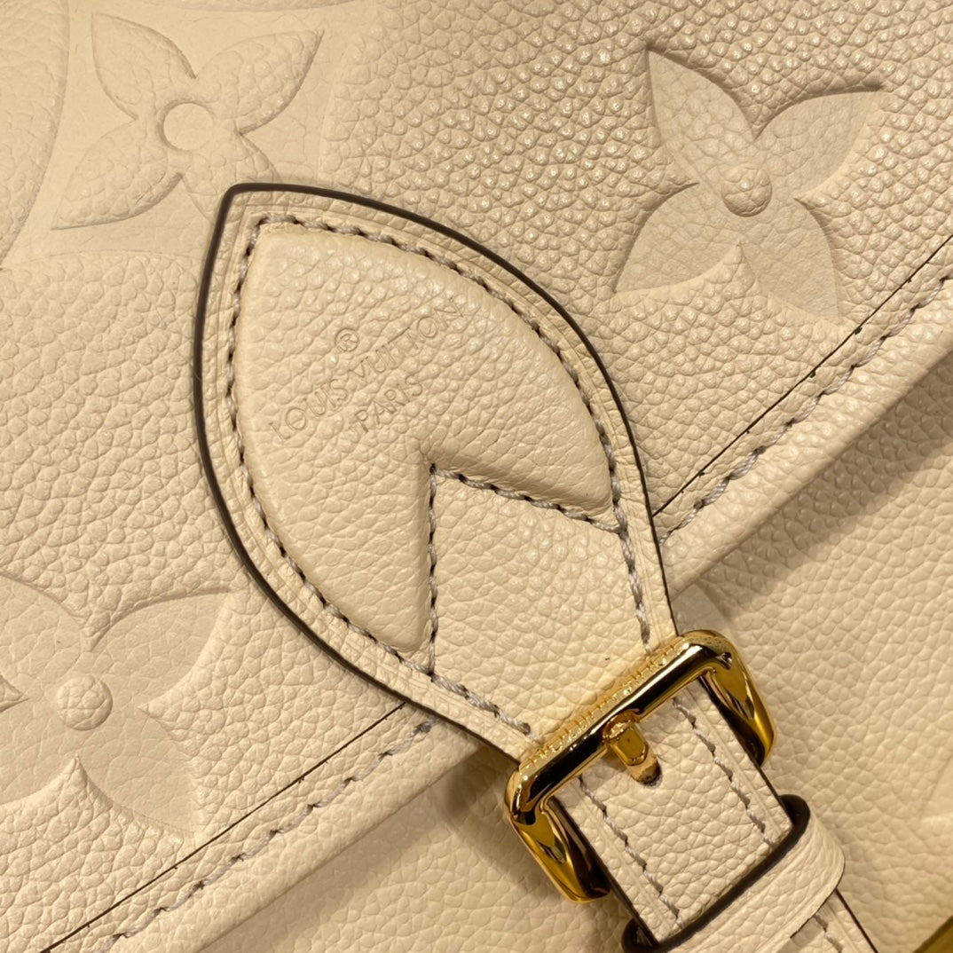 Luxury Monogram Embossed Leather Shoulder Bag - Cream with Gold Hardware
