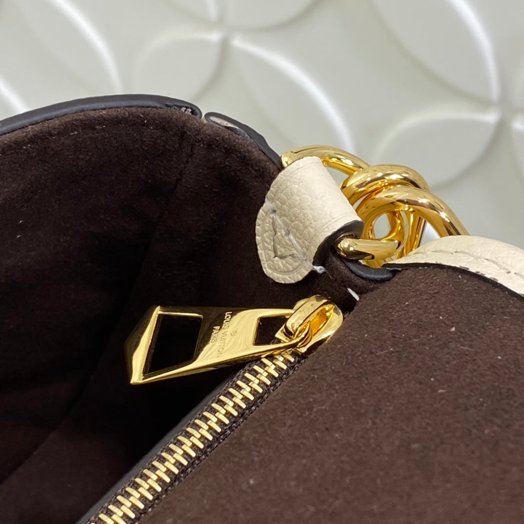 Luxury Monogram Embossed Leather Shoulder Bag - Cream with Gold Hardware