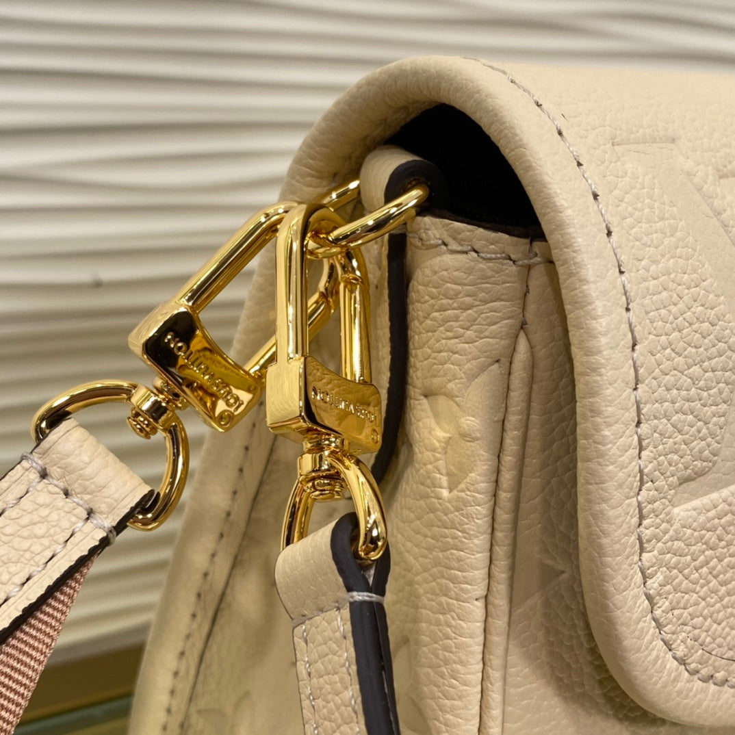 Luxury Monogram Embossed Leather Shoulder Bag - Cream with Gold Hardware