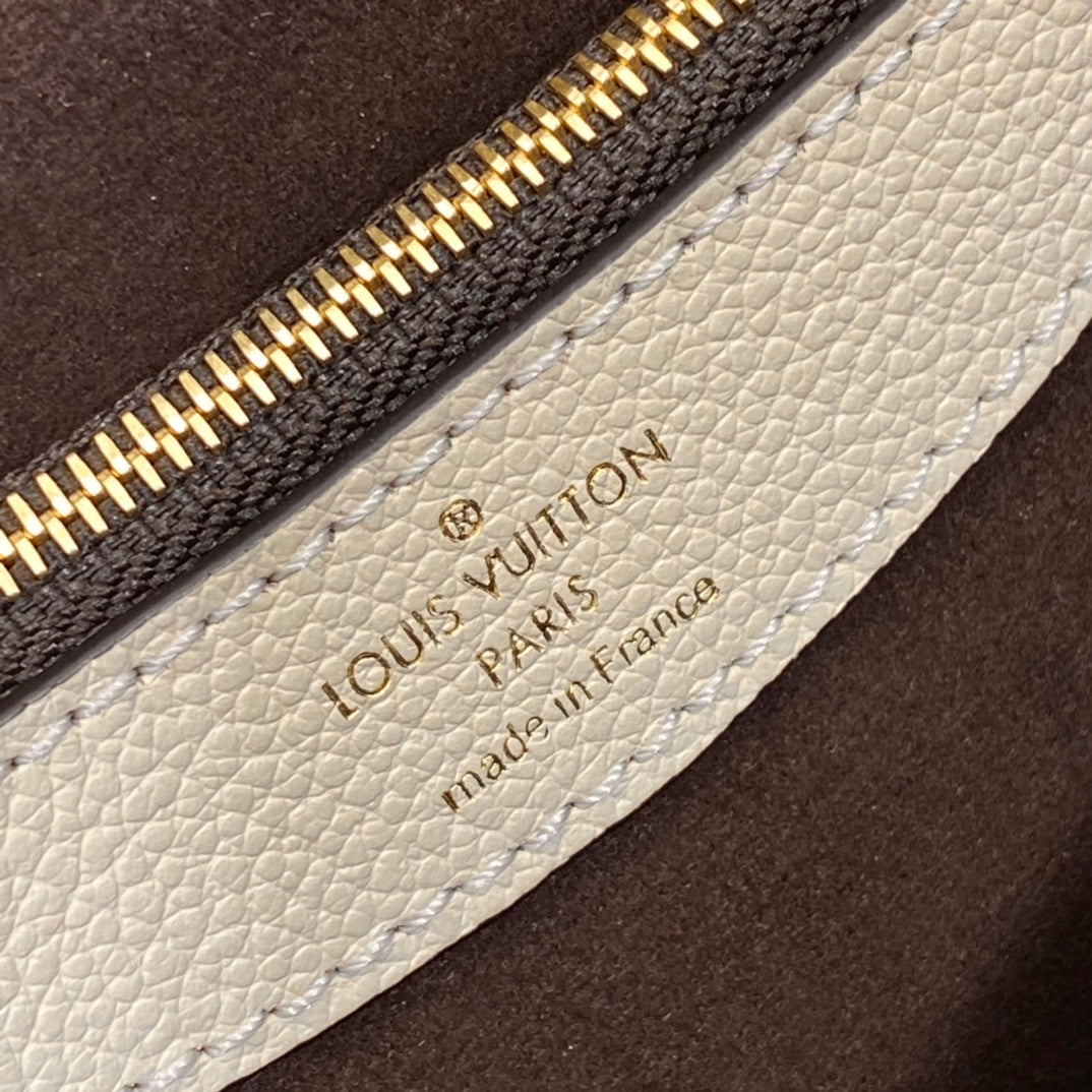 Luxury Monogram Embossed Leather Shoulder Bag - Cream with Gold Hardware