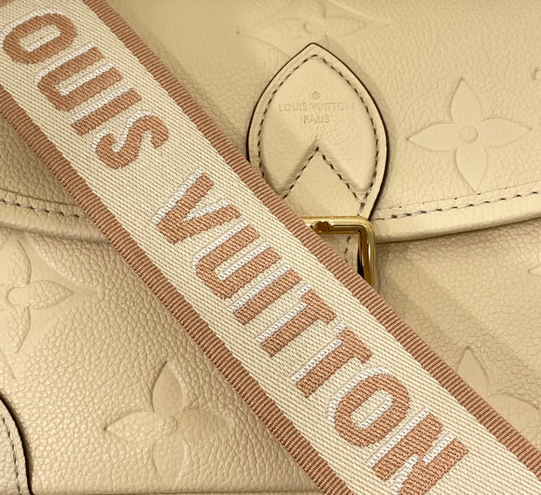 Luxury Monogram Embossed Leather Shoulder Bag - Cream with Gold Hardware