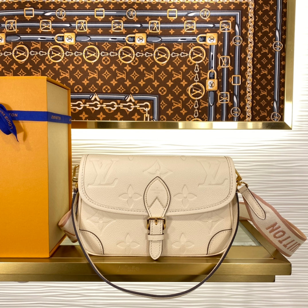 Luxury Monogram Embossed Leather Shoulder Bag - Cream with Gold Hardware