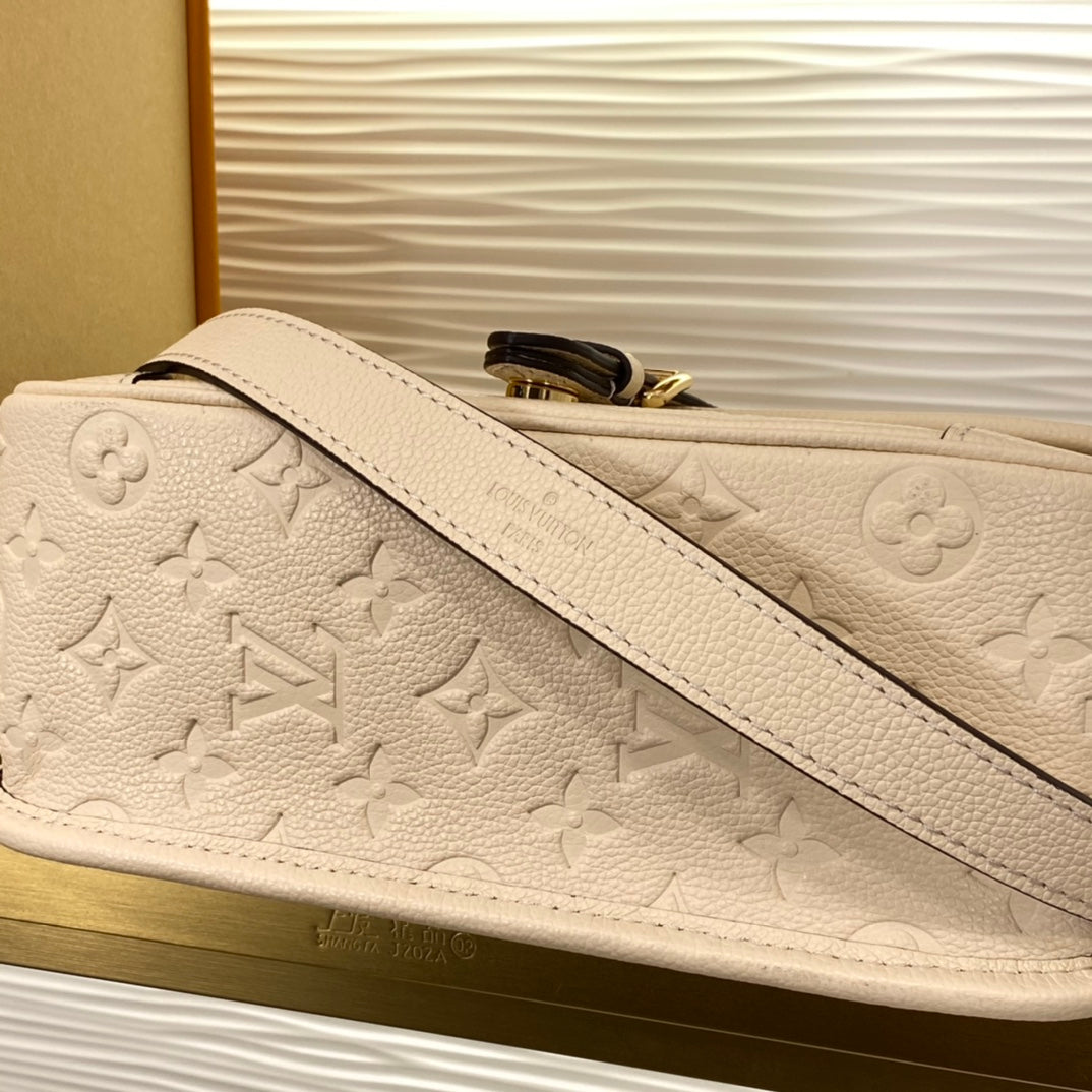 Luxury Monogram Embossed Leather Shoulder Bag - Cream with Gold Hardware