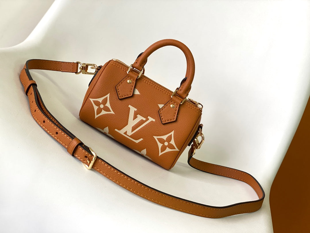 Louis Vuitton Nano Speedy Monogram Empreinte Leather Handbag - Bicolor Cognac