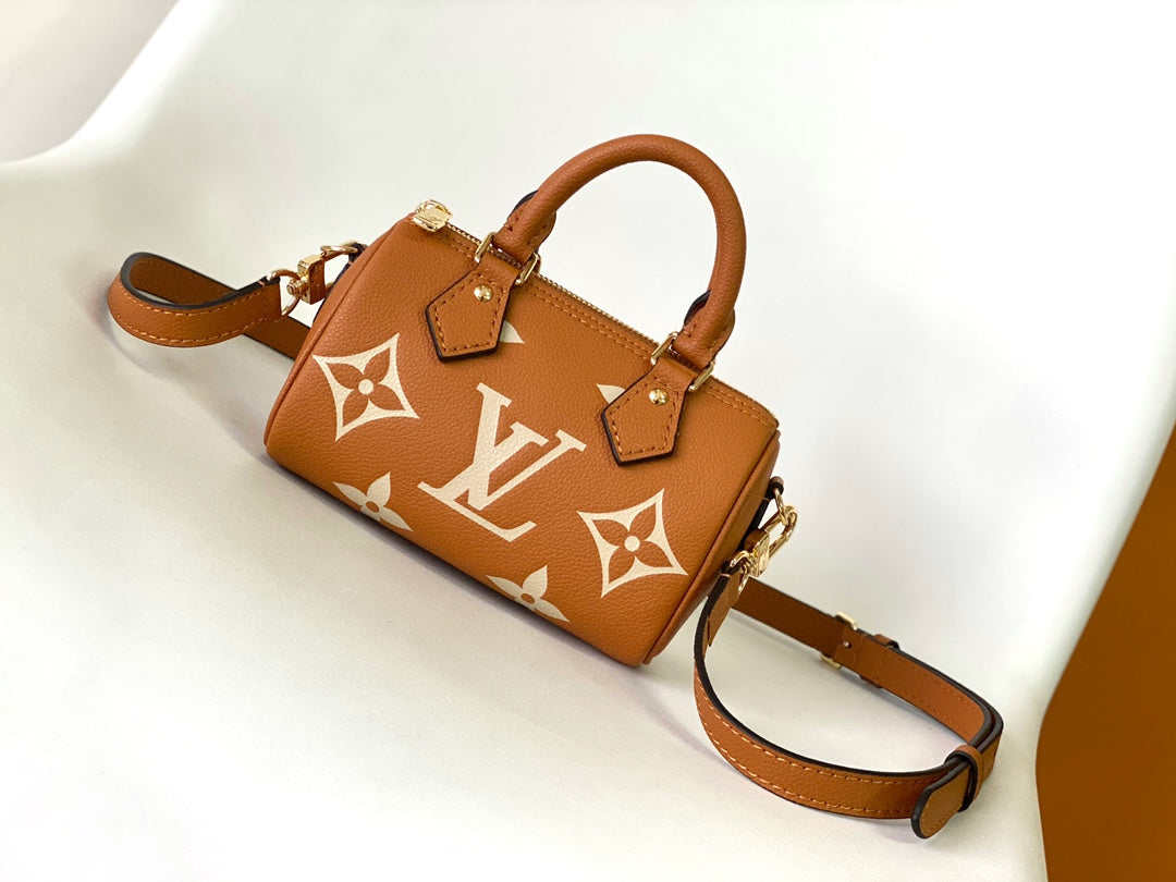 Louis Vuitton Nano Speedy Monogram Empreinte Leather Handbag - Bicolor Cognac
