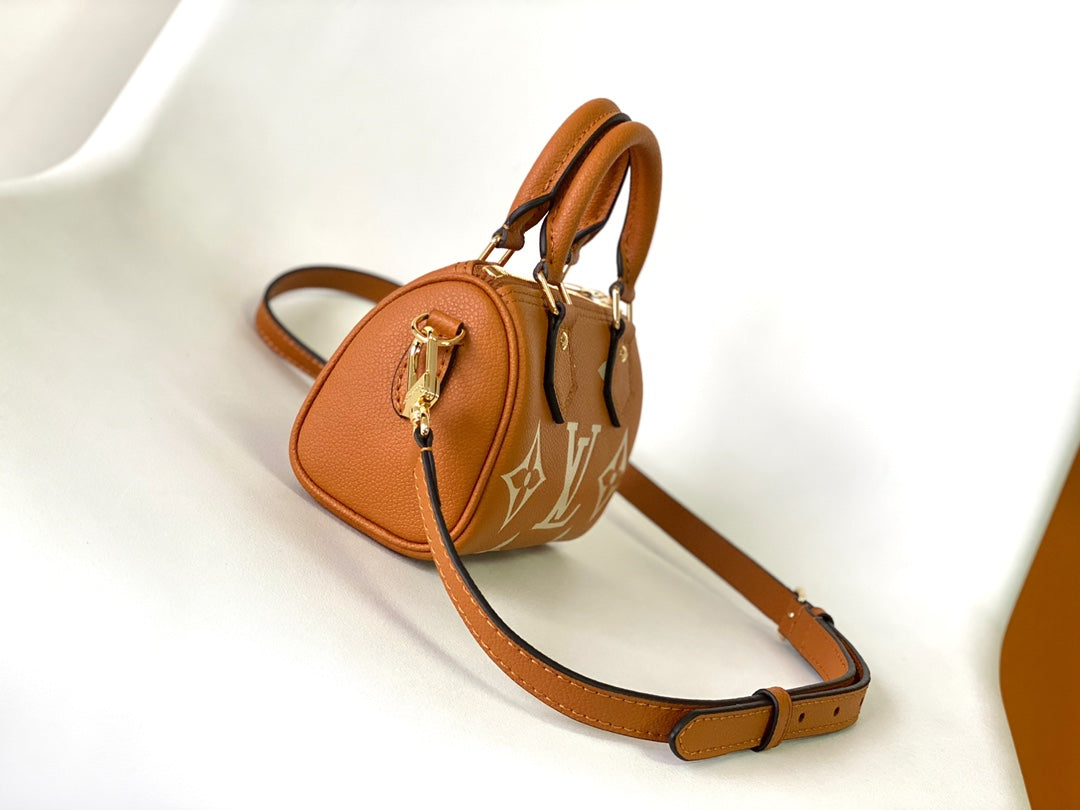 Louis Vuitton Nano Speedy Monogram Empreinte Leather Handbag - Bicolor Cognac