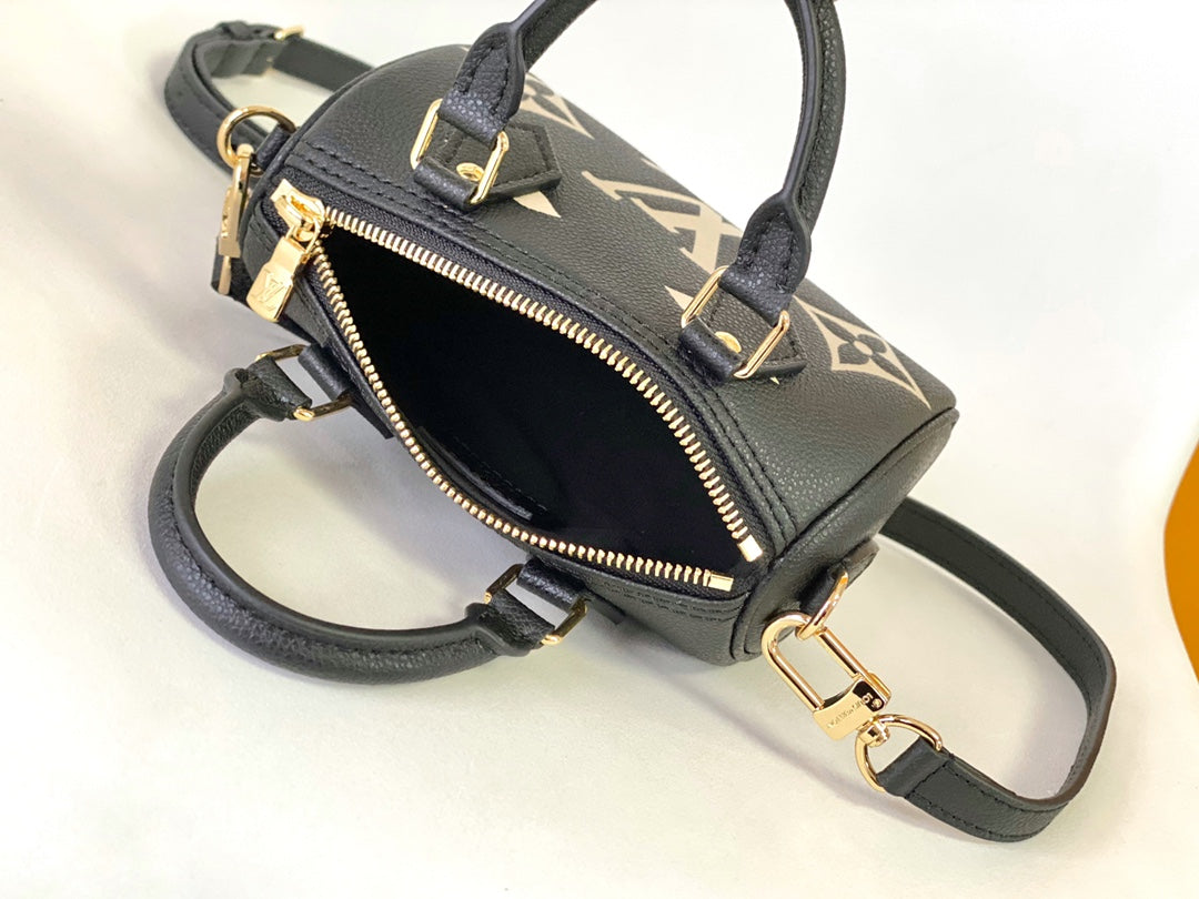 Louis Vuitton Nano Speedy Black Monogram Leather Top Handle Mini Bag