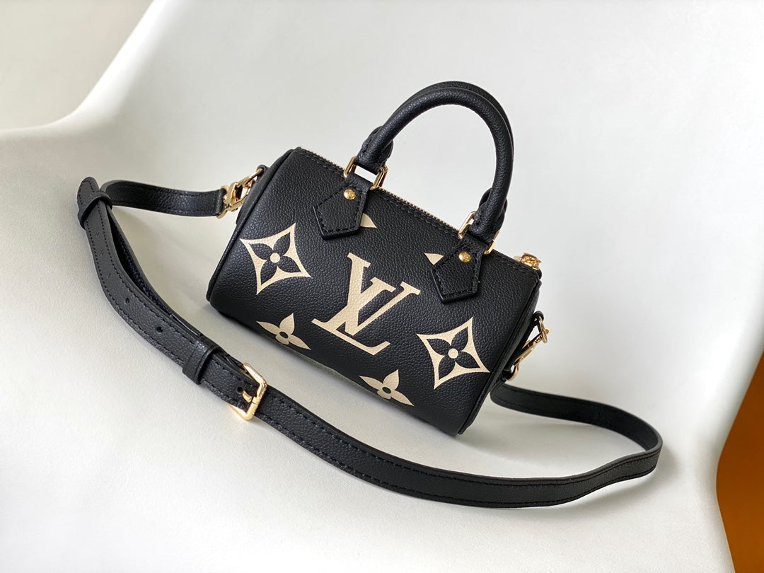 Louis Vuitton Nano Speedy Black Monogram Leather Top Handle Mini Bag