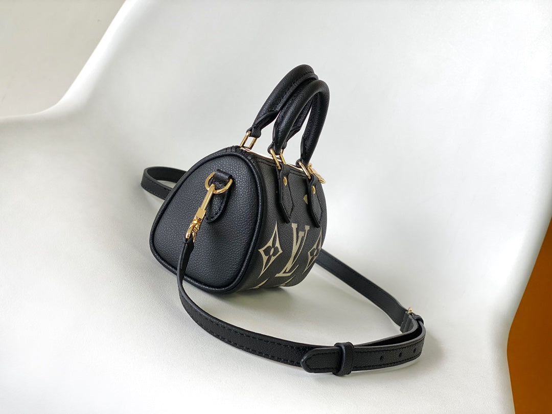 Louis Vuitton Nano Speedy Black Monogram Leather Top Handle Mini Bag