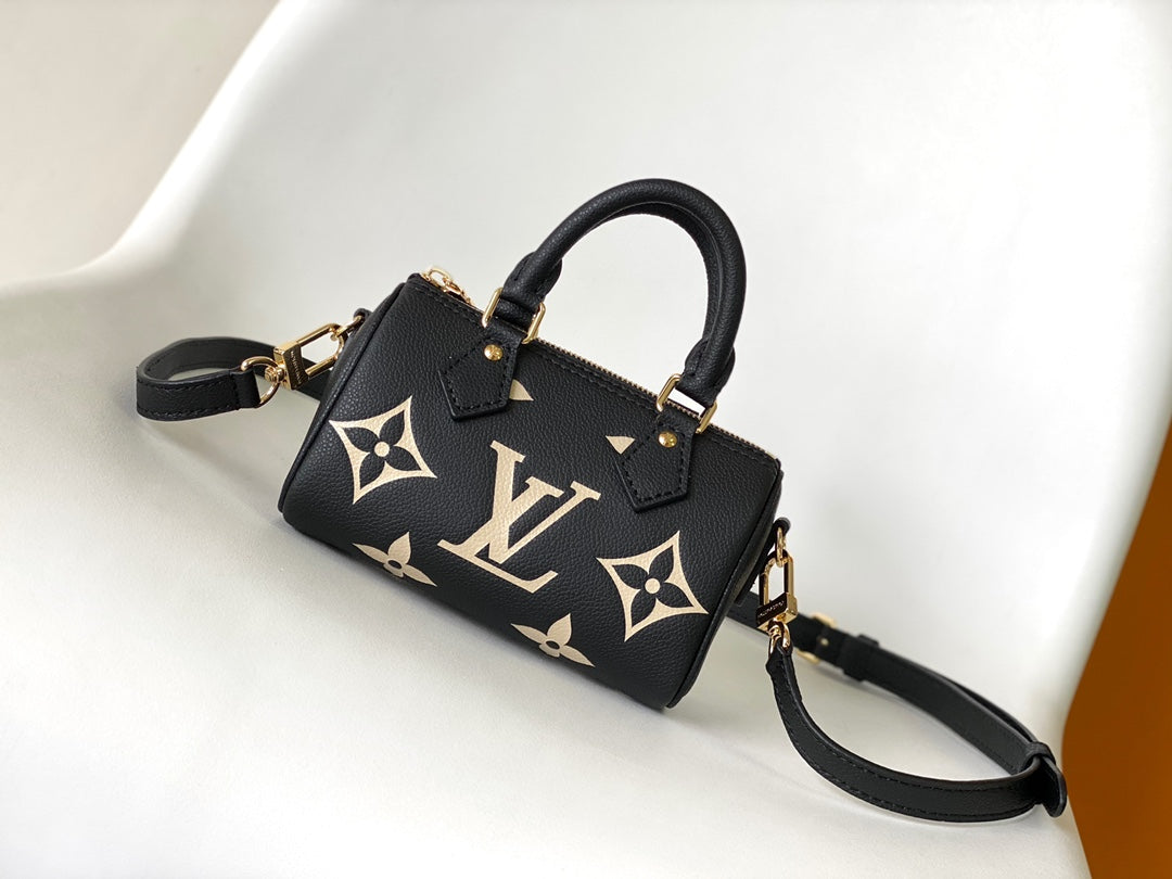 Louis Vuitton Nano Speedy Black Monogram Leather Top Handle Mini Bag