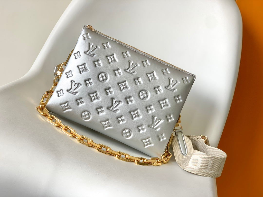 Louis Vuitton Coussin PM Silver Monogram Lambskin Shoulder Bag