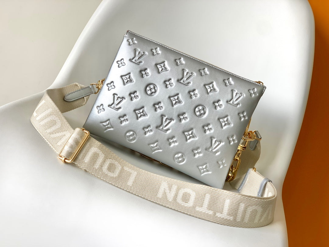 Louis Vuitton Coussin PM Silver Monogram Lambskin Shoulder Bag