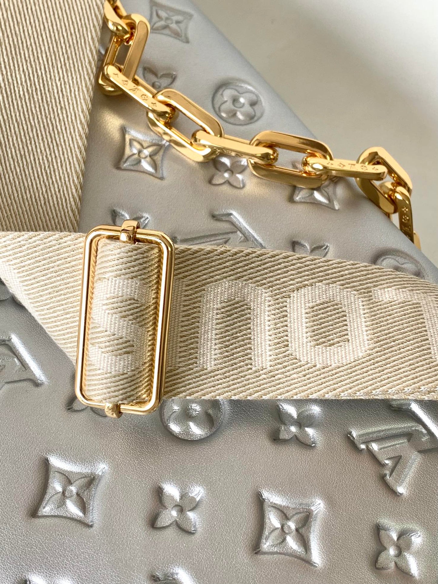 Louis Vuitton Coussin PM Silver Monogram Lambskin Shoulder Bag
