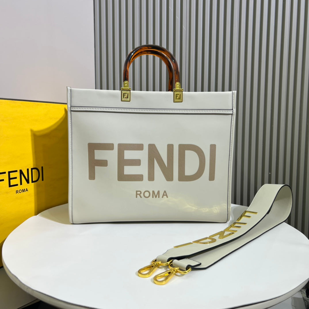 Fendi Sunshine Medium White Leather Tote Bag
